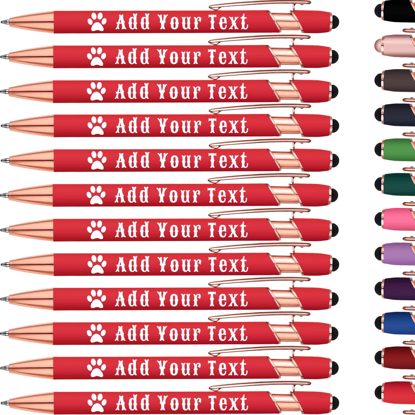 Personalized Ballpoint Pen with Stylus Tip, Custom Name & Logo, 12 Colors