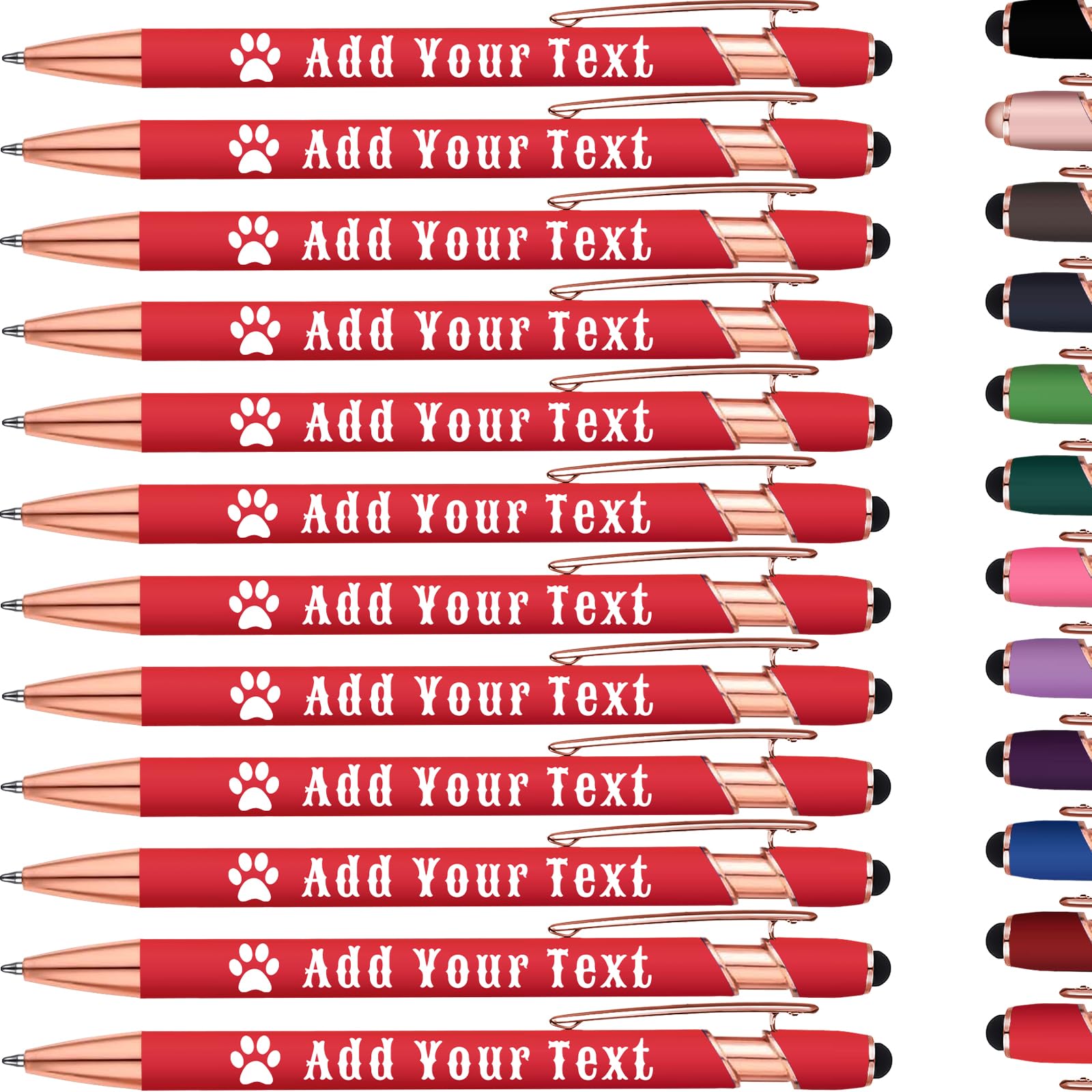 Personalized Ballpoint Pen with Stylus Tip, Custom Name & Logo, 12 Colors