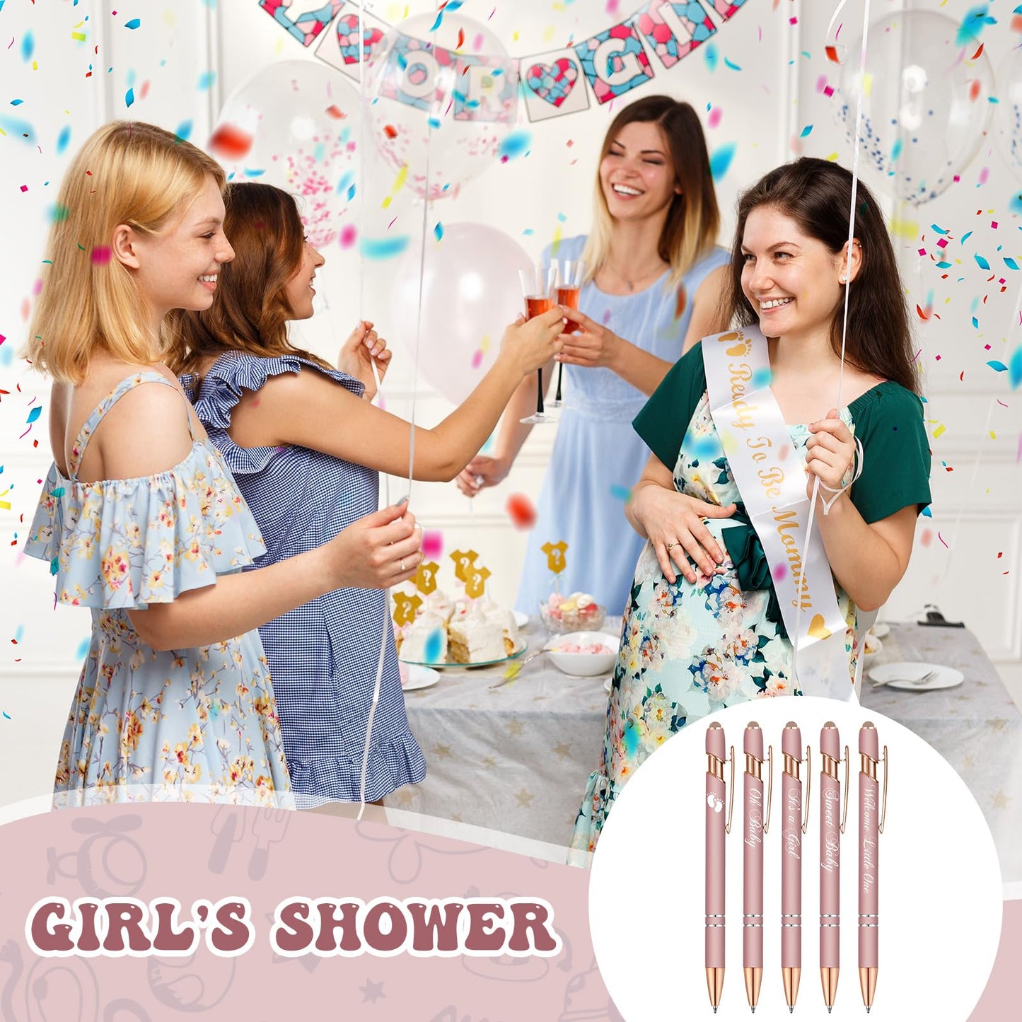 Jspupifip 50 Pcs Baby Shower Ballpoint Pens with Stylus Tip, Metal