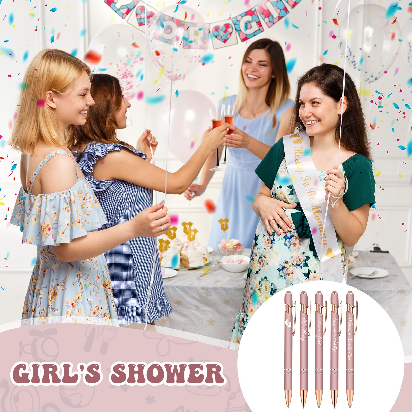Jspupifip 50 Pcs Baby Shower Ballpoint Pens with Stylus Tip, Metal