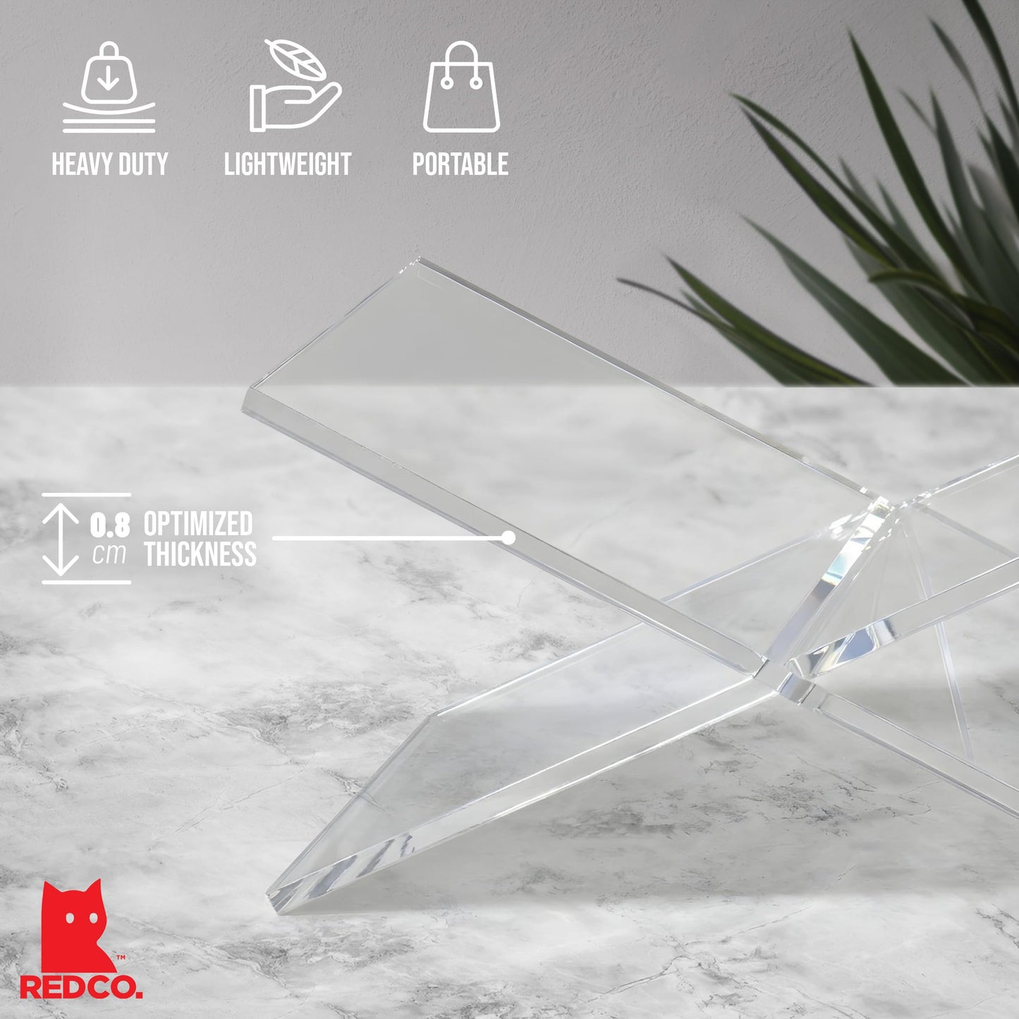 Red Co. Transparent Clear Acrylic Book Holder 2 Piece Reading Stand for Open and Closed Books
