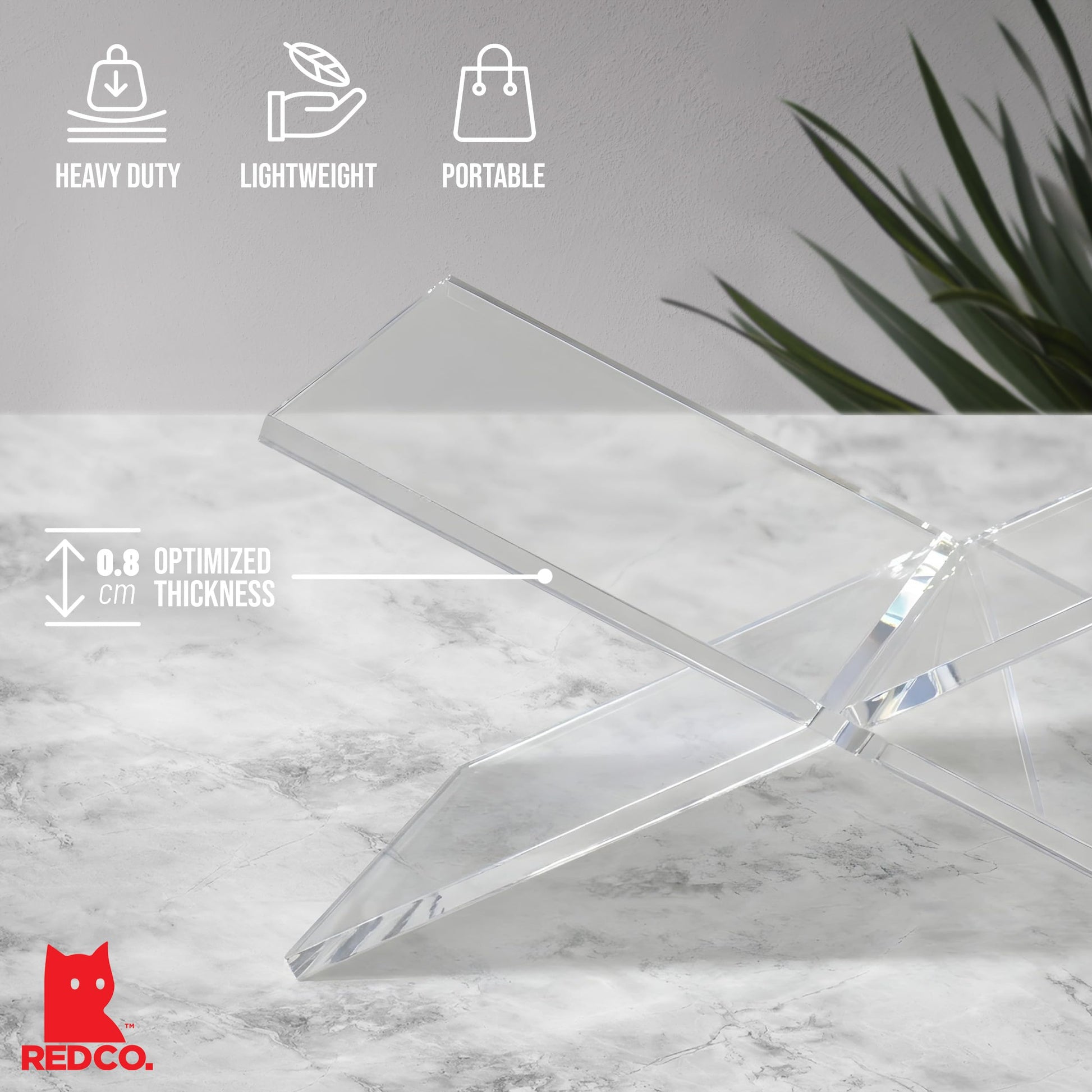Red Co. Transparent Clear Acrylic Book Holder 2 Piece Reading Stand for Open and Closed Books