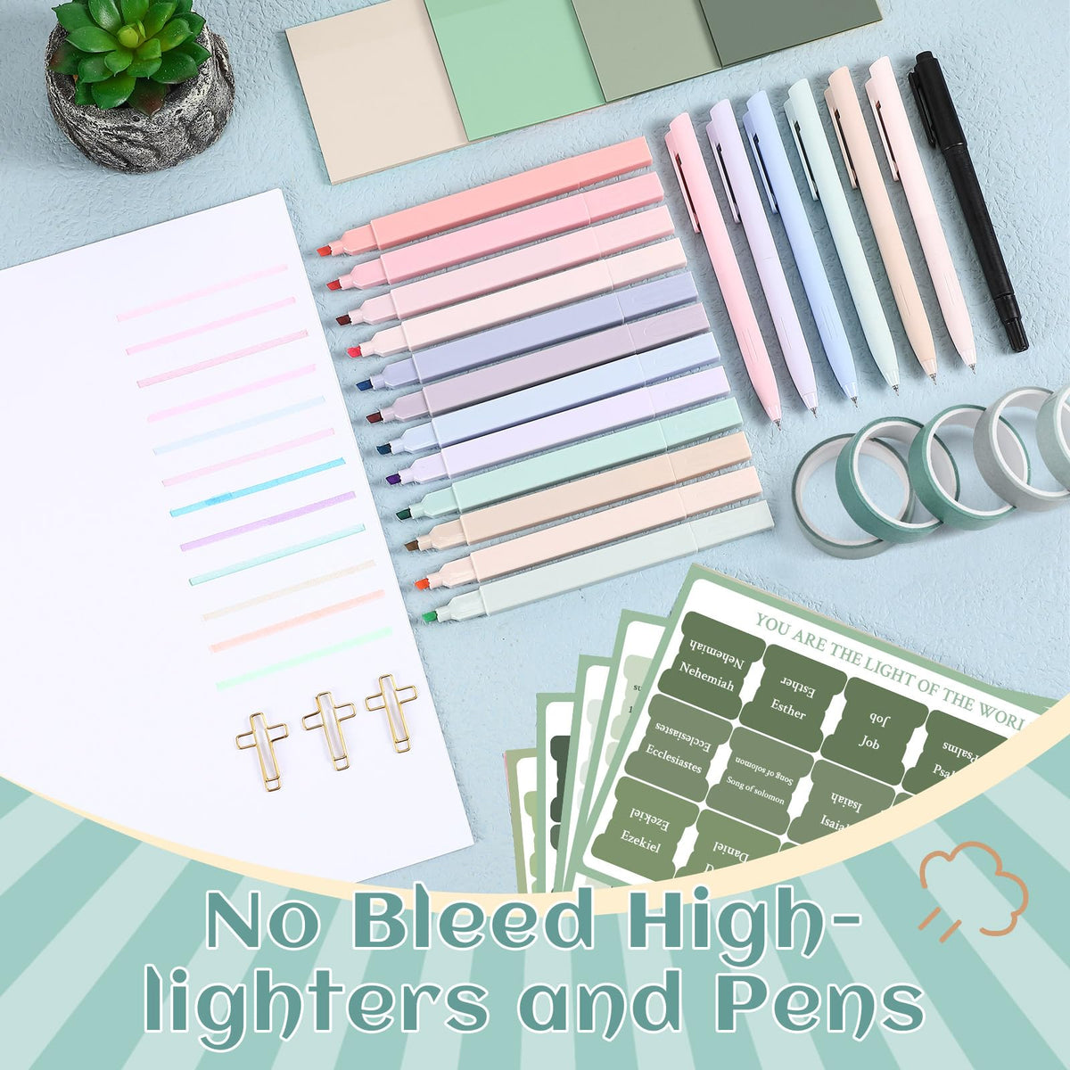 Dunzoom 137 Pcs Bible Study Supplies Journaling Kit 1 Pencil Case 12 Highlighters 4 Sticky Notes 6