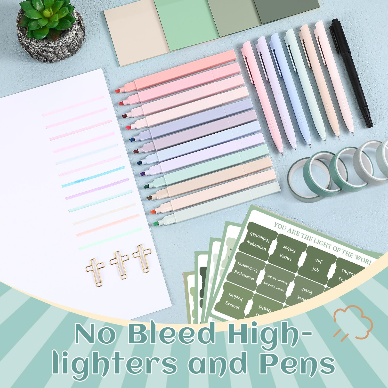 Dunzoom 137 Pcs Bible Study Supplies Journaling Kit 1 Pencil Case 12 Highlighters 4 Sticky Notes 6