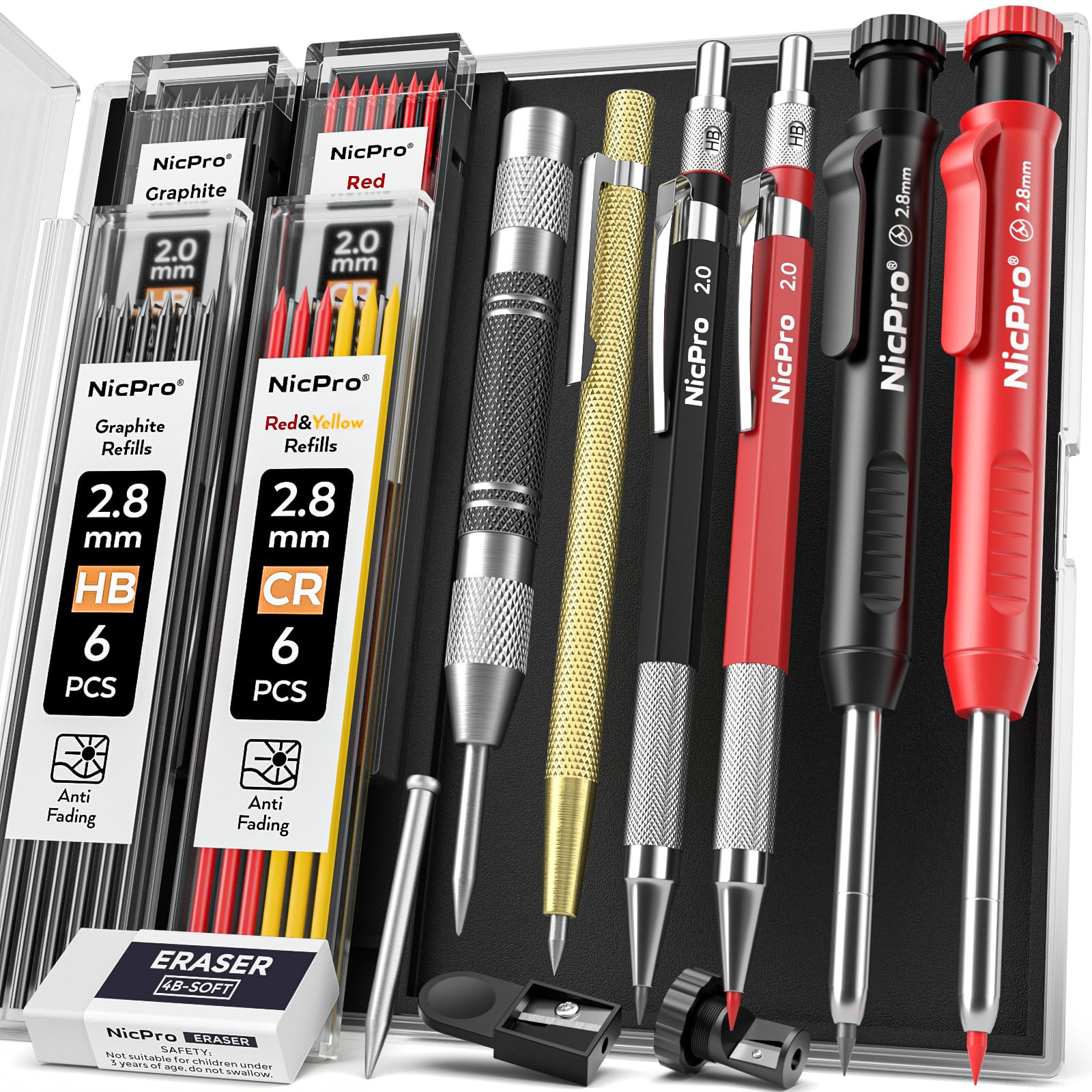 Nicpro 11 Pack Carpenter Pencil Set with Sharpener, Pencil for Construction