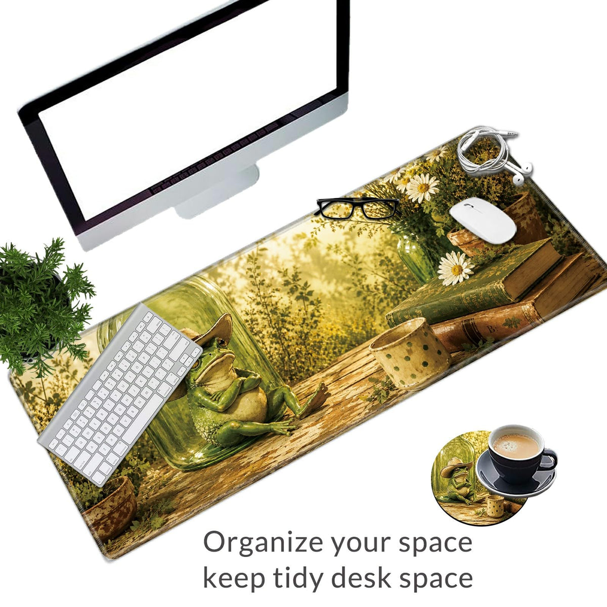 Vintage Garden Frog Large Mouse Pad, 31.5 x 11.8 in Extended Desk Mat