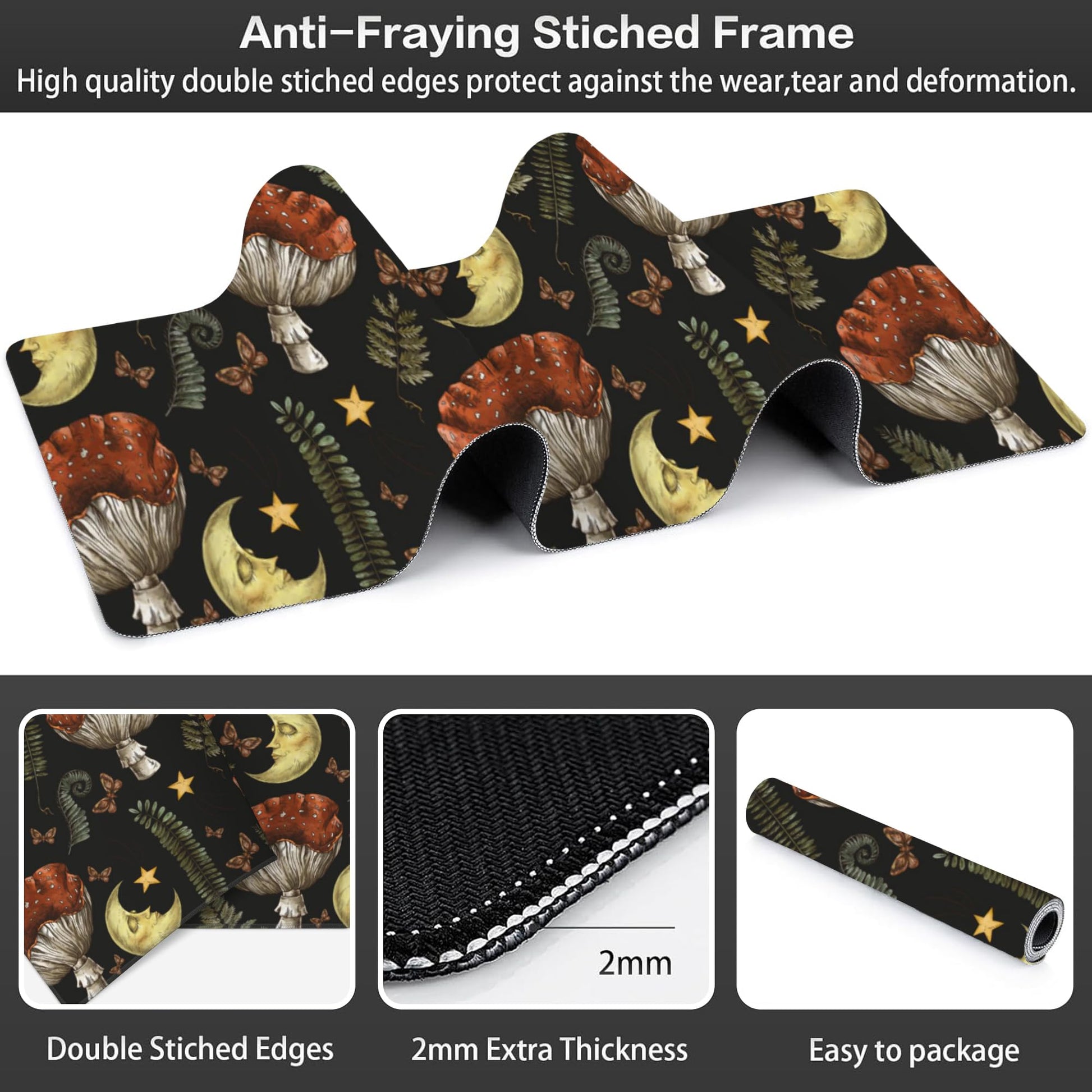 Vintage Magic Forest Desk Mat,Large Moon Amanita Mushroom and Forest Botanical Gaming Keyboard
