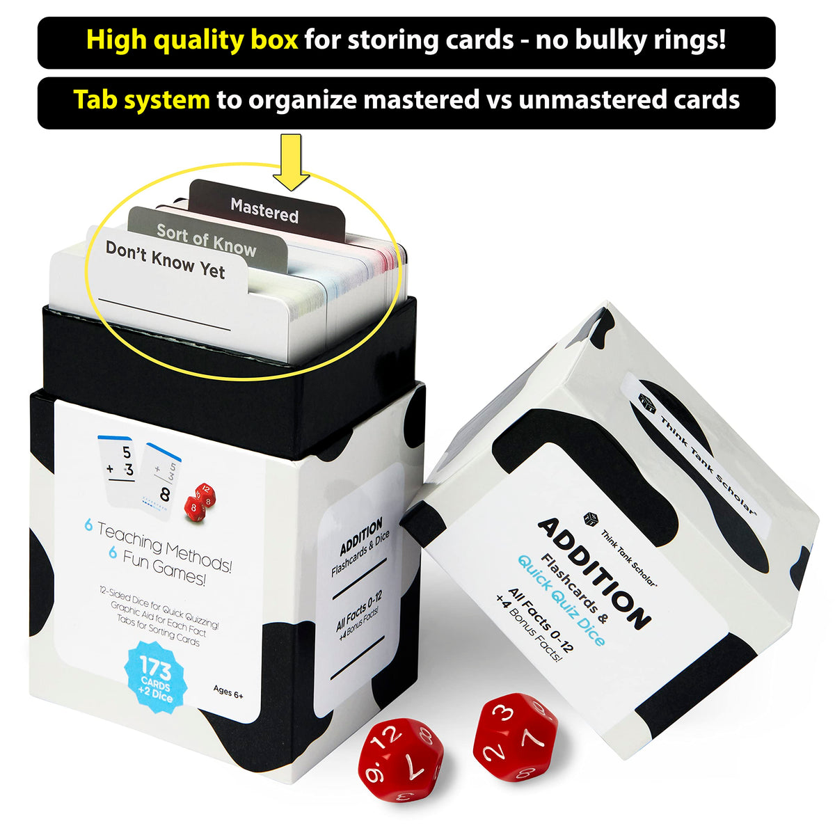 Think Tank Scholar 346 Addition and Subtraction Flash Cards +2 Dice Set (Award Winning) All Facts