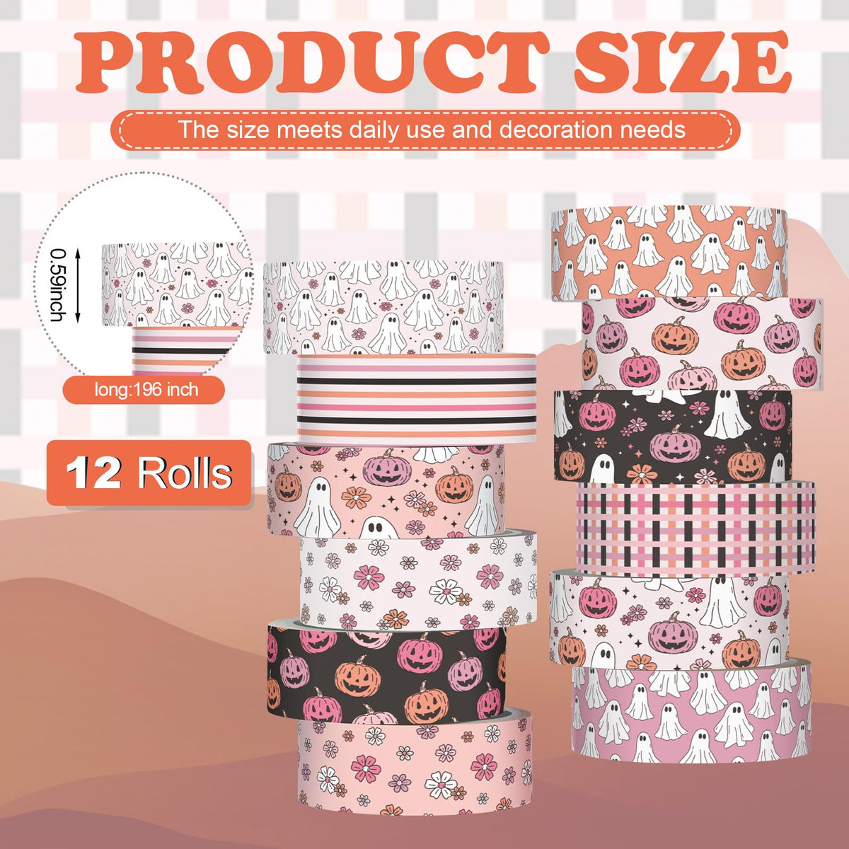 YooNotee 12 Rolls Floral Washi Tape Set,Pink,Halloween