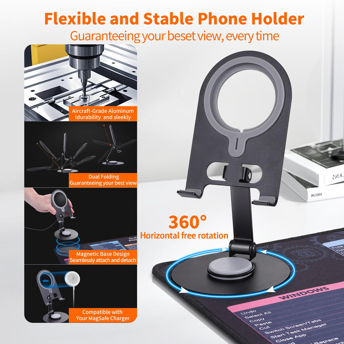 Office Pro Shortcuts Mouse Pad with Magnetic Wireless Charger & Holder Large Desk Mat with Keyboard