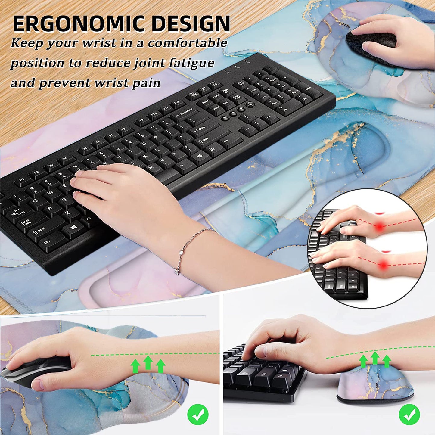 Large Desk Mat, Mouse Pad with Wrist Support, Keyboard Wrist Rest Set