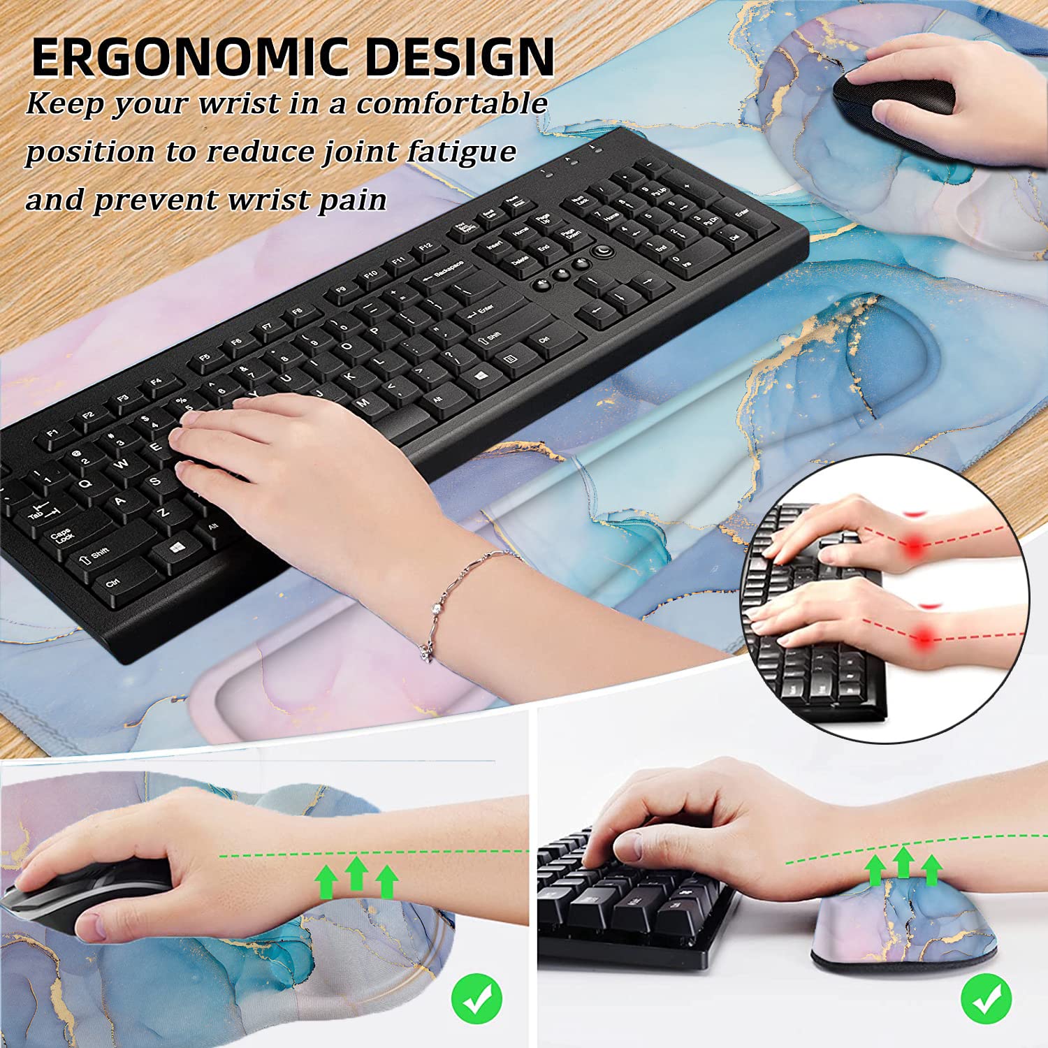 Large Desk Mat, Mouse Pad with Wrist Support, Keyboard Wrist Rest Set
