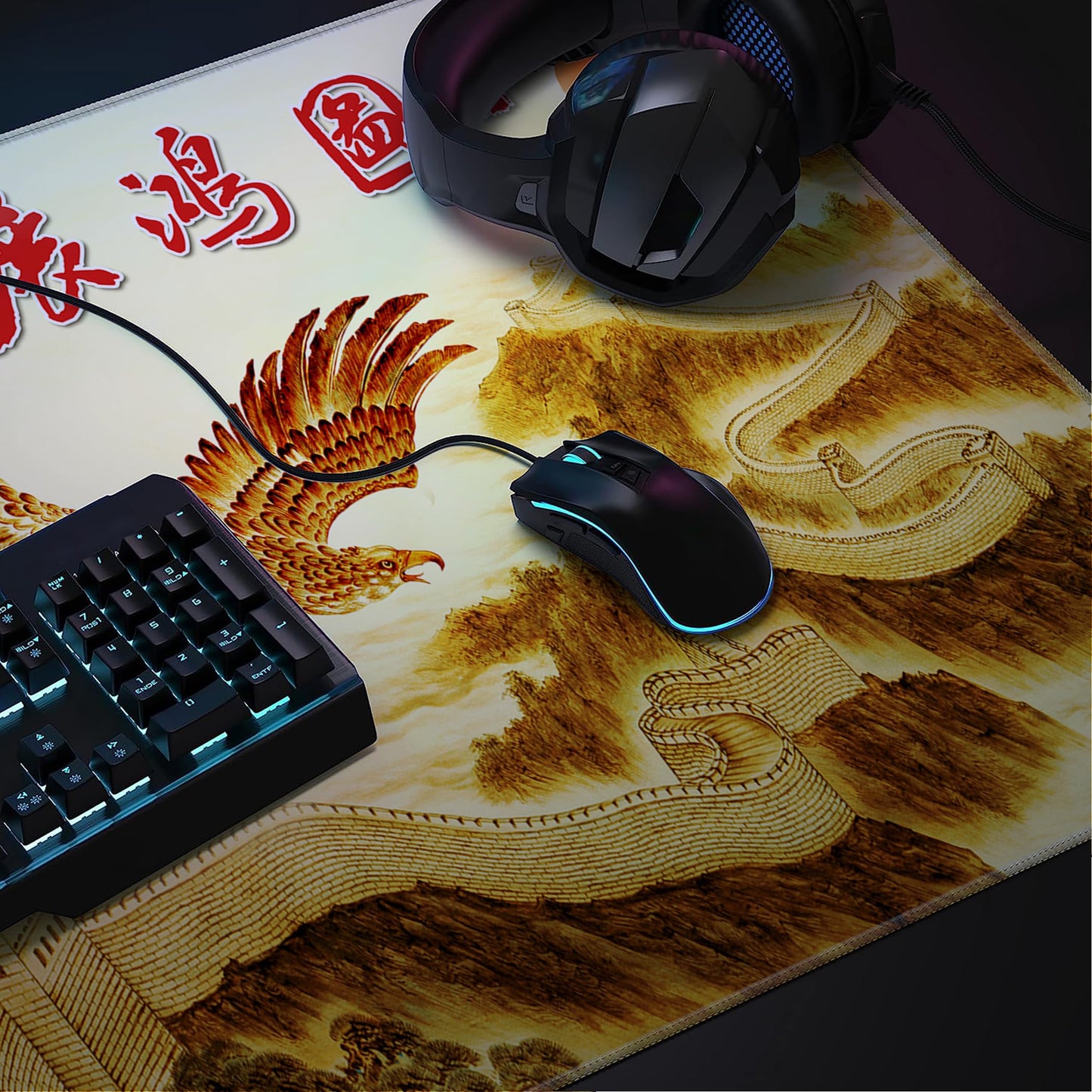 LL-COEUR XXL Landscape Gaming Mouse Pad Computer Keyboard Mat Office Desk Pad (Eagle, 39.3" x 19.6"