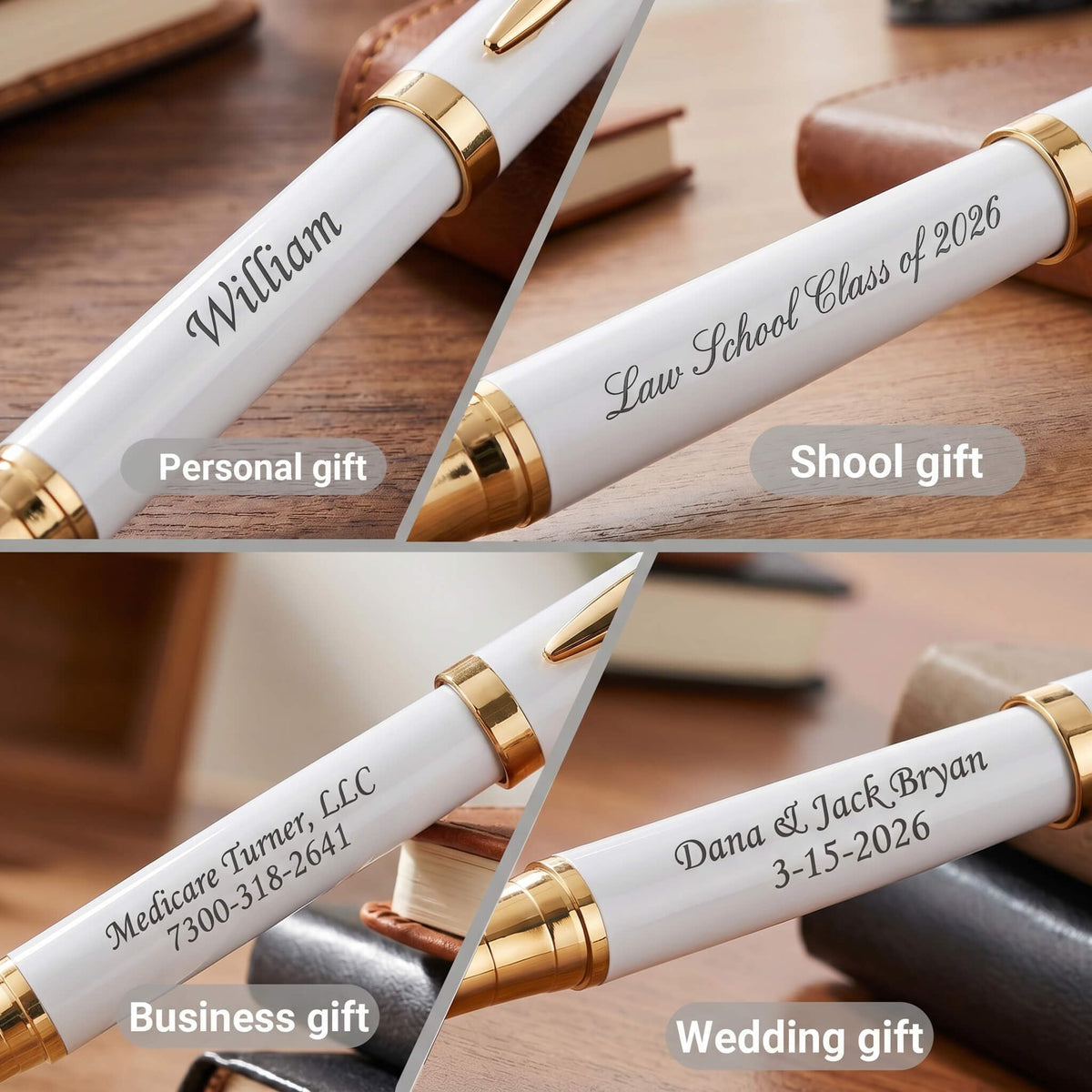 Ancolo Engraved Pens - Modern Roller Pens with 5 Free Personalized Lines, Ultra-Smooth Black Ink