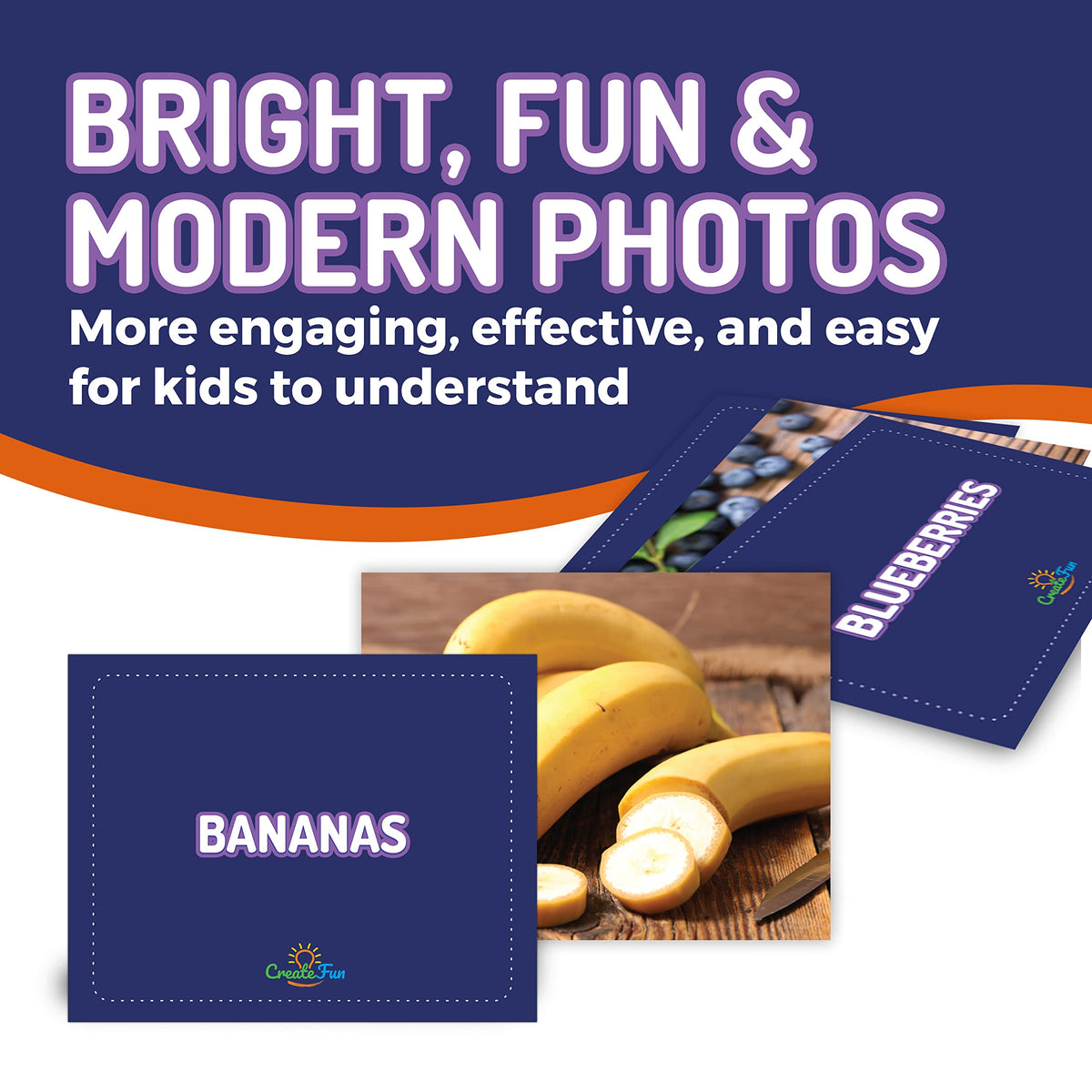 CreateFun 50 Food Double Sided Educational Learning Picture Flash Cards
