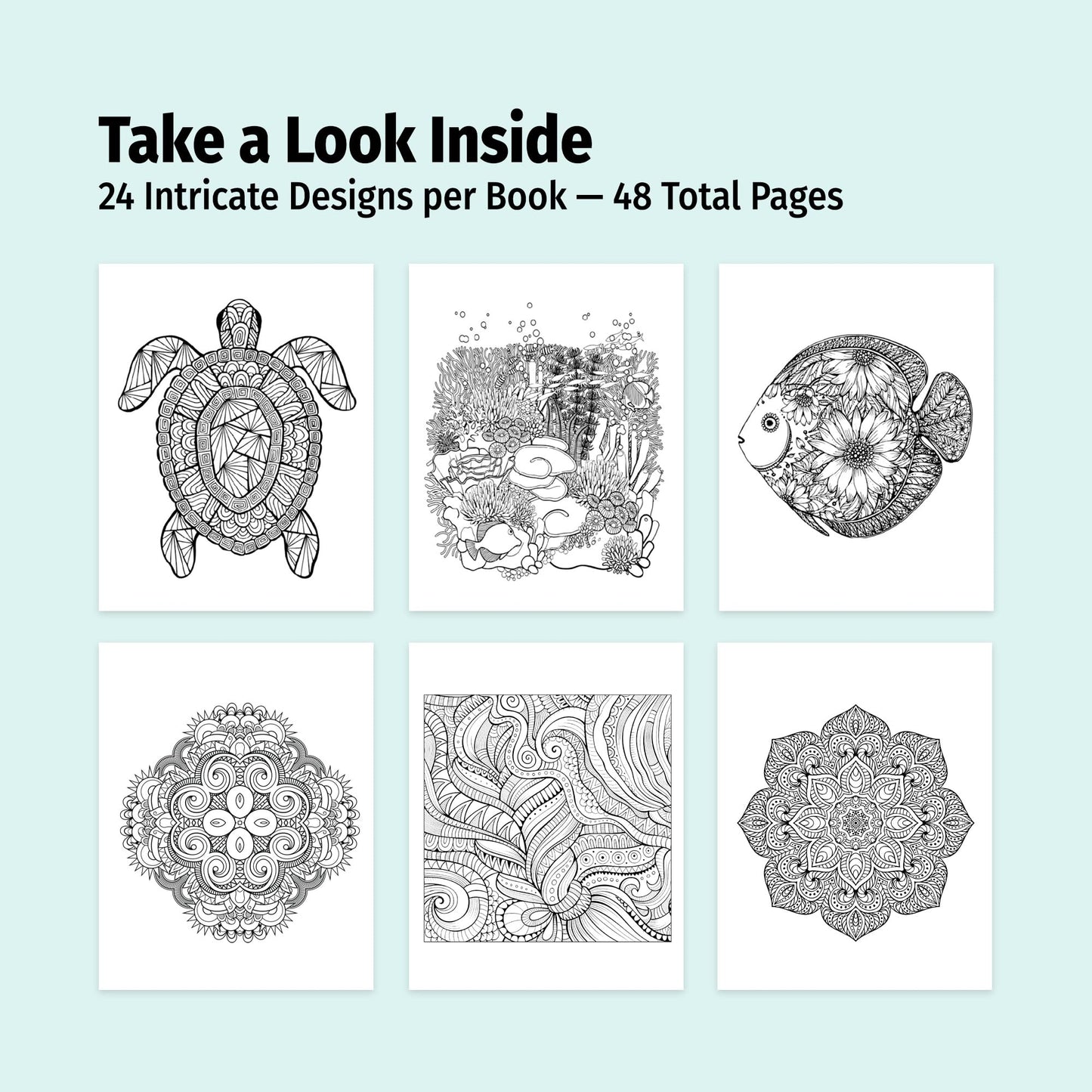 ZOCO – Adult Coloring Books with Colored Pencils (2-Pack Bundle) – Oceans and Patterns – for