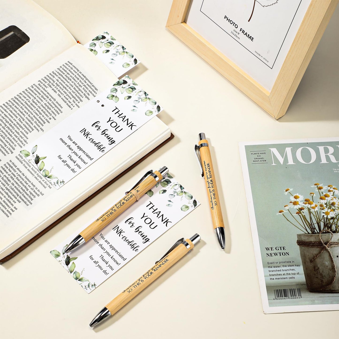 Yeaqee 72 Sets 36 Sets Bamboo Pens with Thank You Card, Your Reminder