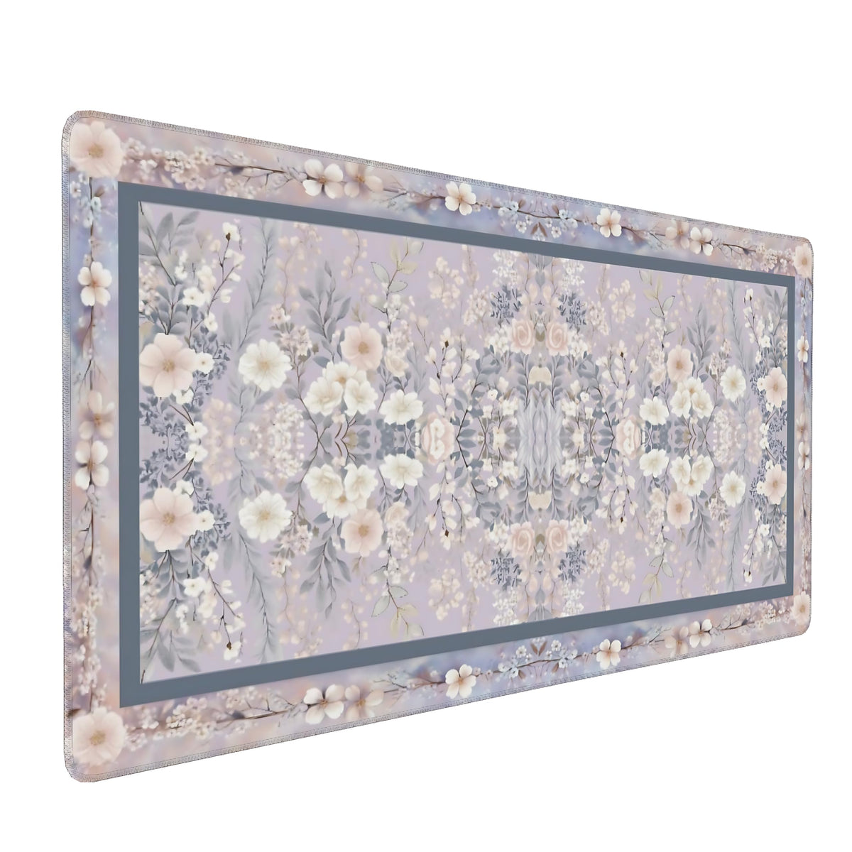 Floral Aesthetic Rose Gaming Mouse Pad, Purple Rug Desk Mat with Anti-Slip Base & Stitched Edges