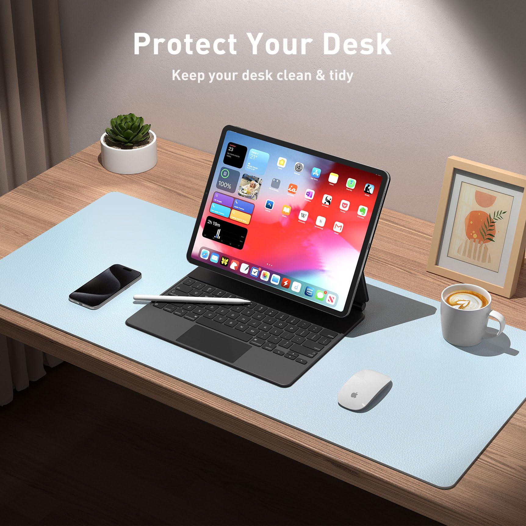 Aothia Leather Desk Pad Protector, Office Desk Mat, Large Mouse Pad, Non-Slip PU Leather Desk