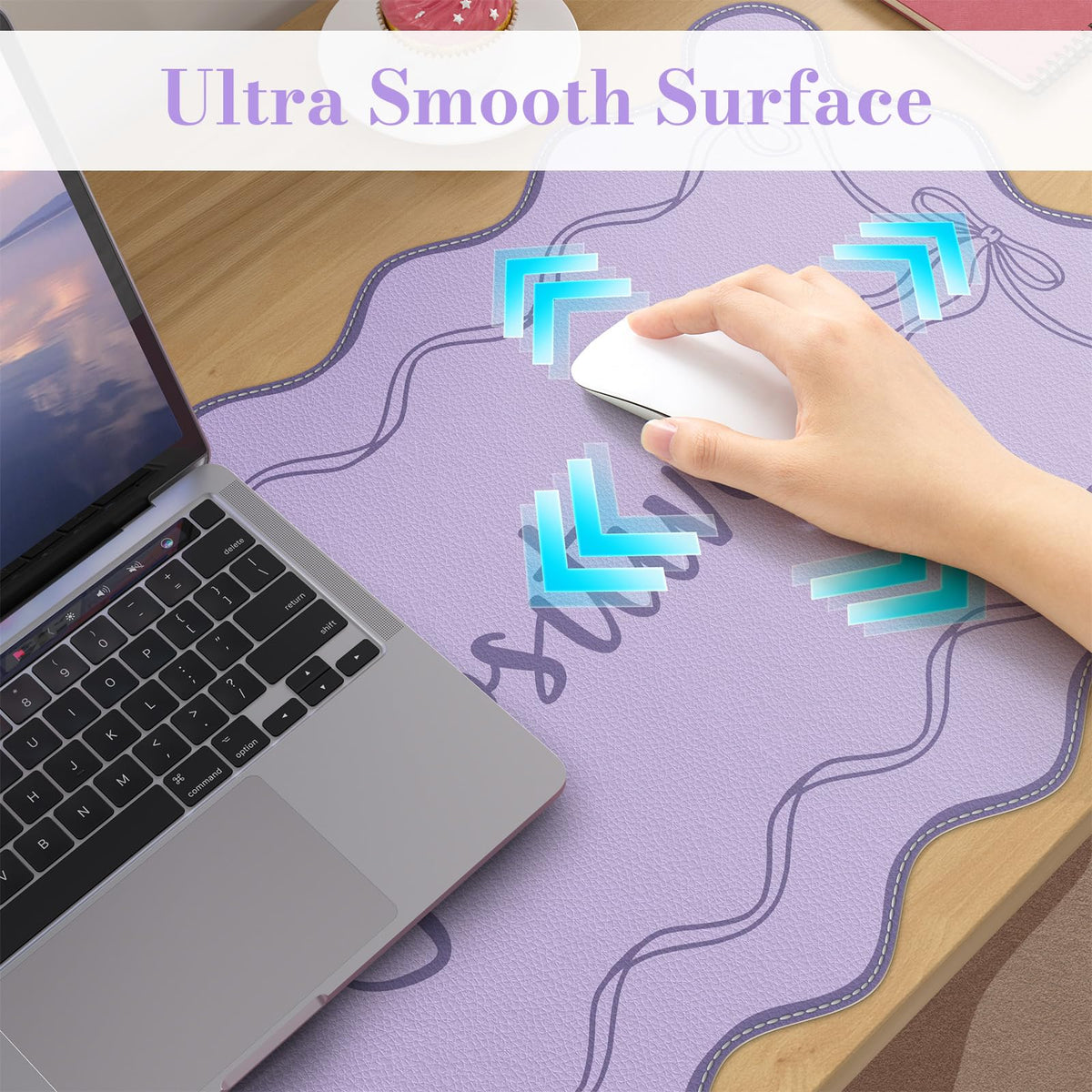 iCasso Purple Office Decor for Women, Scalloped Desk Cover Mat, Large Mouse Pad, Leather Waterproof