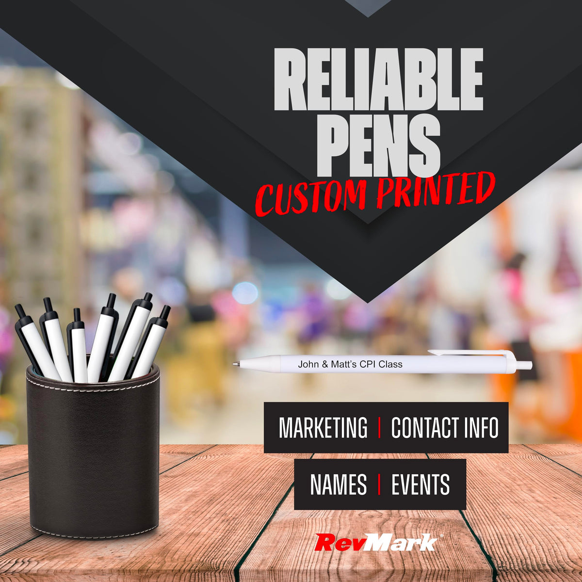 RevMark Personalized Ballpoint Pen, Custom Printed Name, Business or Event Information, Timeless