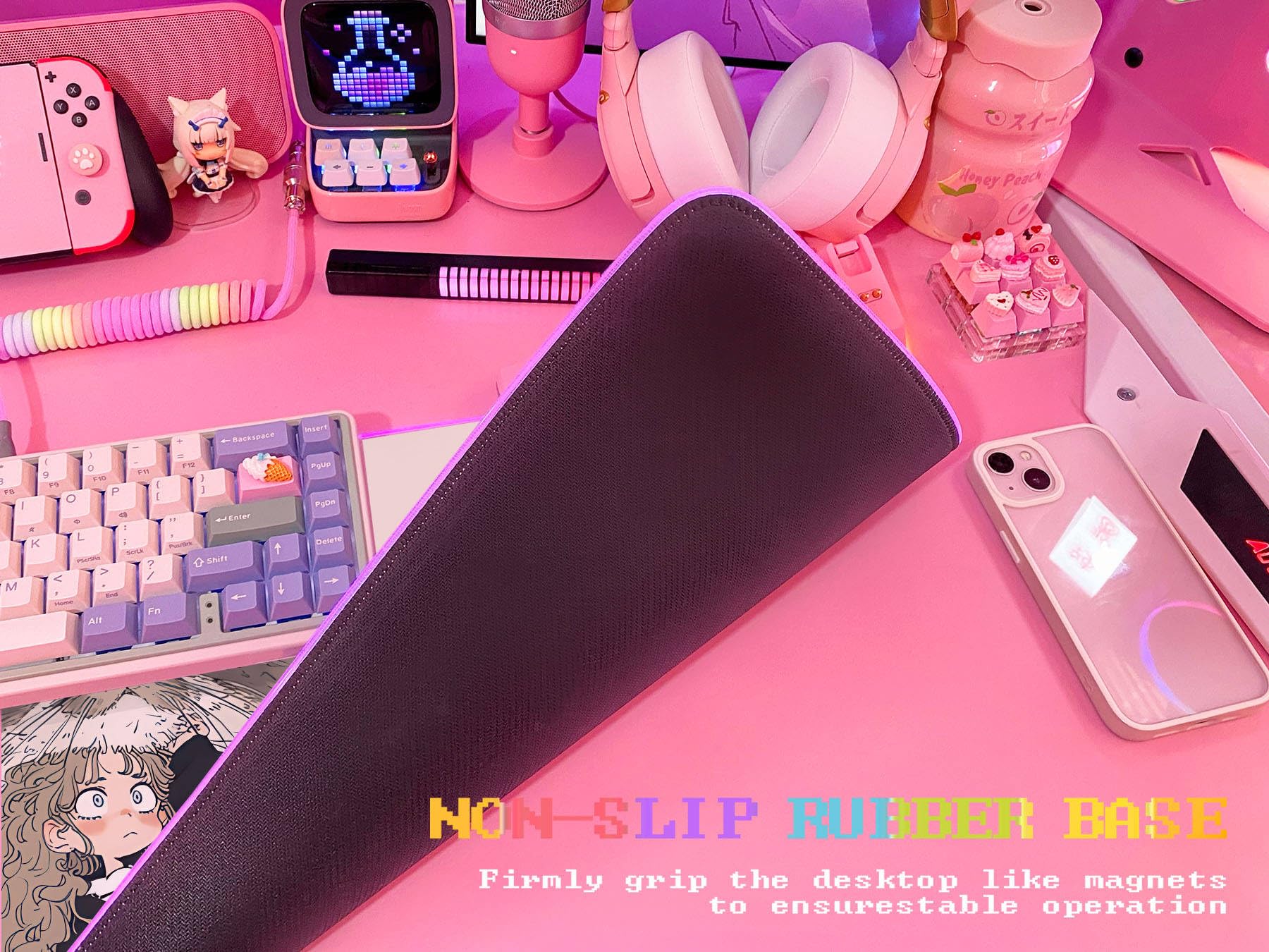 JMIYAV Pink RGB Gaming Mouse Pad 31.5x12 Inch PC XL Large Extended Glowing Led Light Up Desk Pad