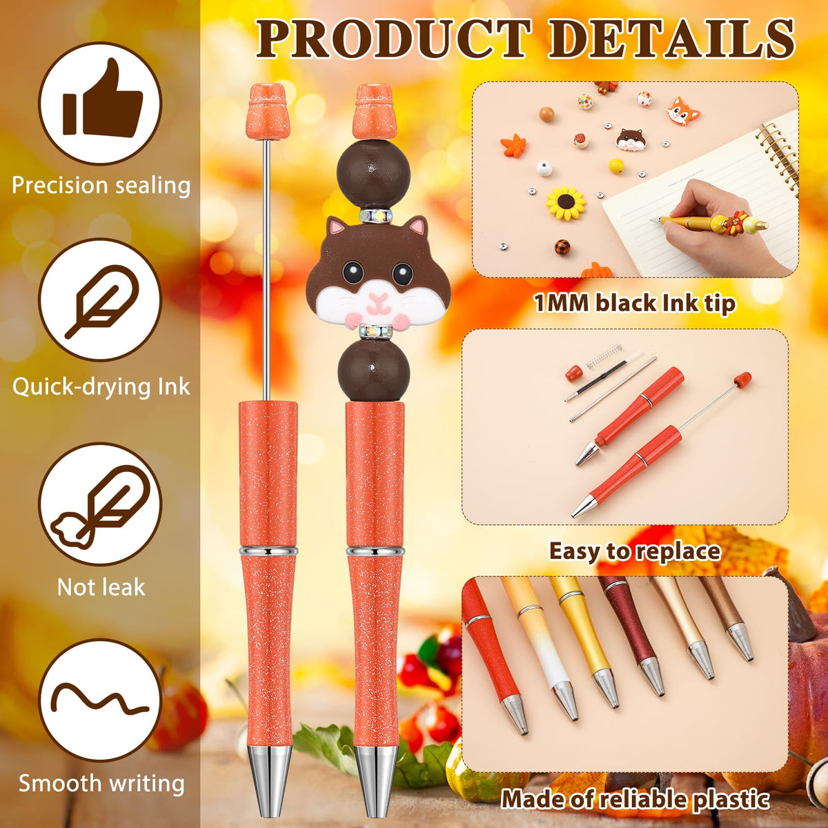 Ctosree 36 Sets Fall Thanksgiving Beadable Pens Beads Black Ink, Turkey