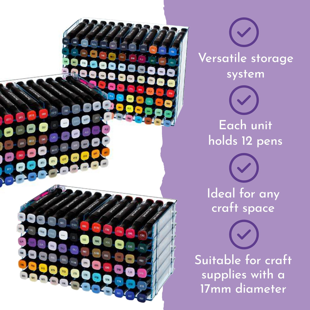 Crafter's Companion - Universal Marker Storage System Modular System for 72 Pens (4 Trays) - Clear