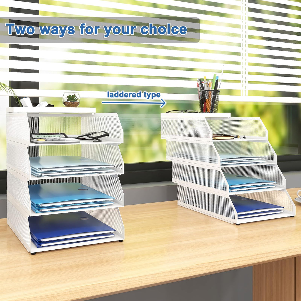 Natwind 4-Tier Stackable Metal Mesh Desk Paper Tray Organizer,White