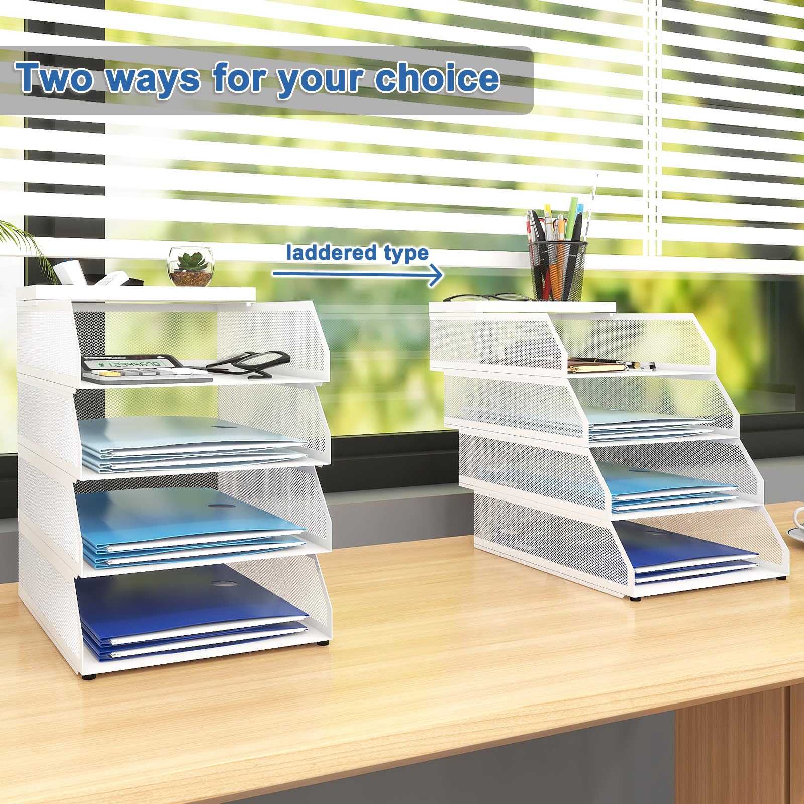 Natwind 4-Tier Stackable Metal Mesh Desk Paper Tray Organizer,White