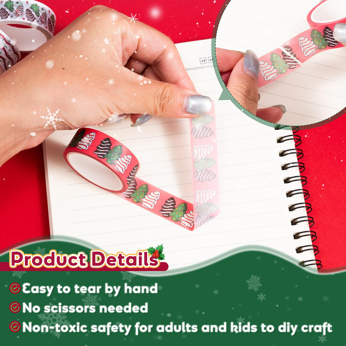 BkeeCten Christmas Tree Washi Tape - 12Pcs Sweet Dessert Gingerbread Scrapbook Washi Colored