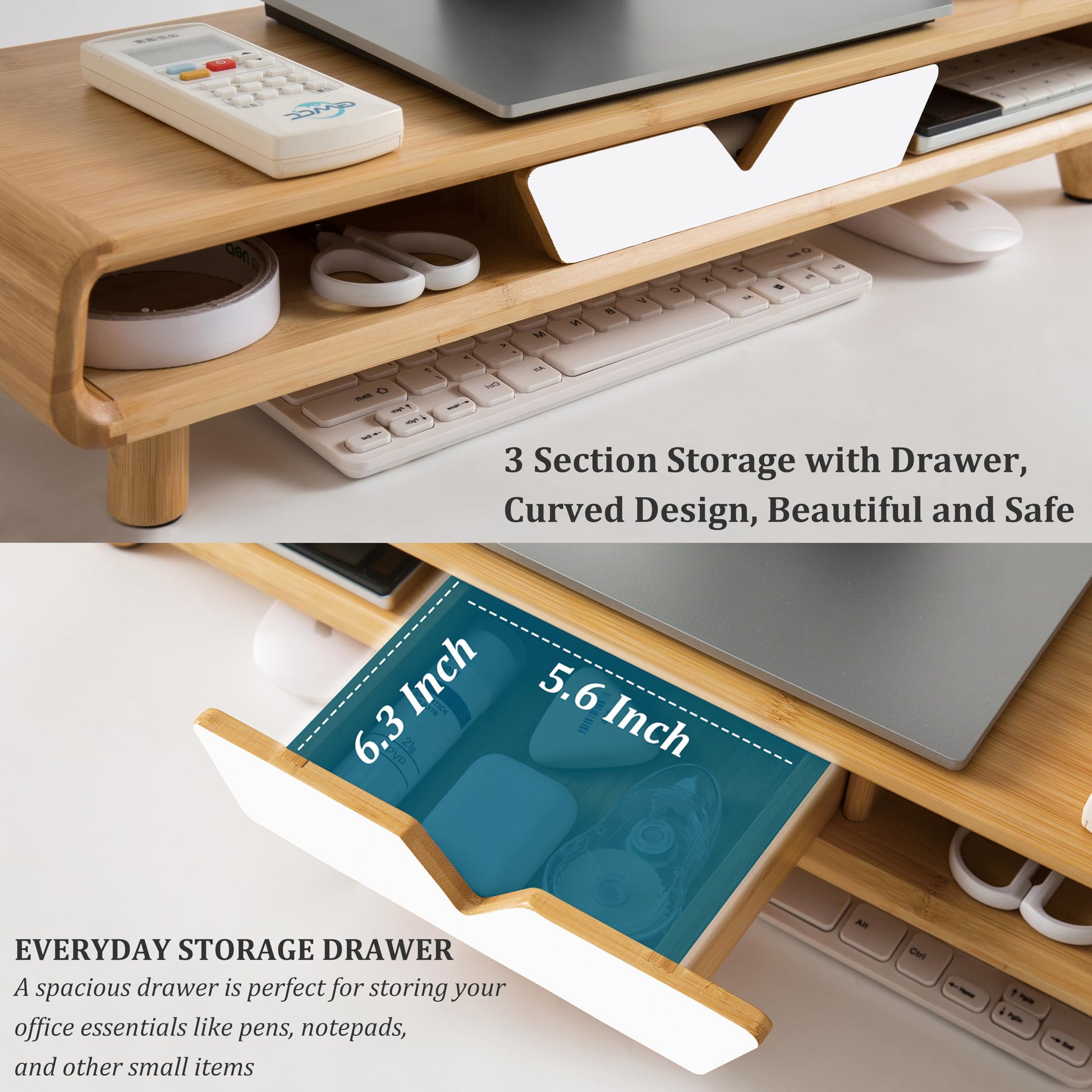 Homerays Monitor Stand with Drawer, Exquisite Computer Monitor Stand for Desk, Ergonomic Wood