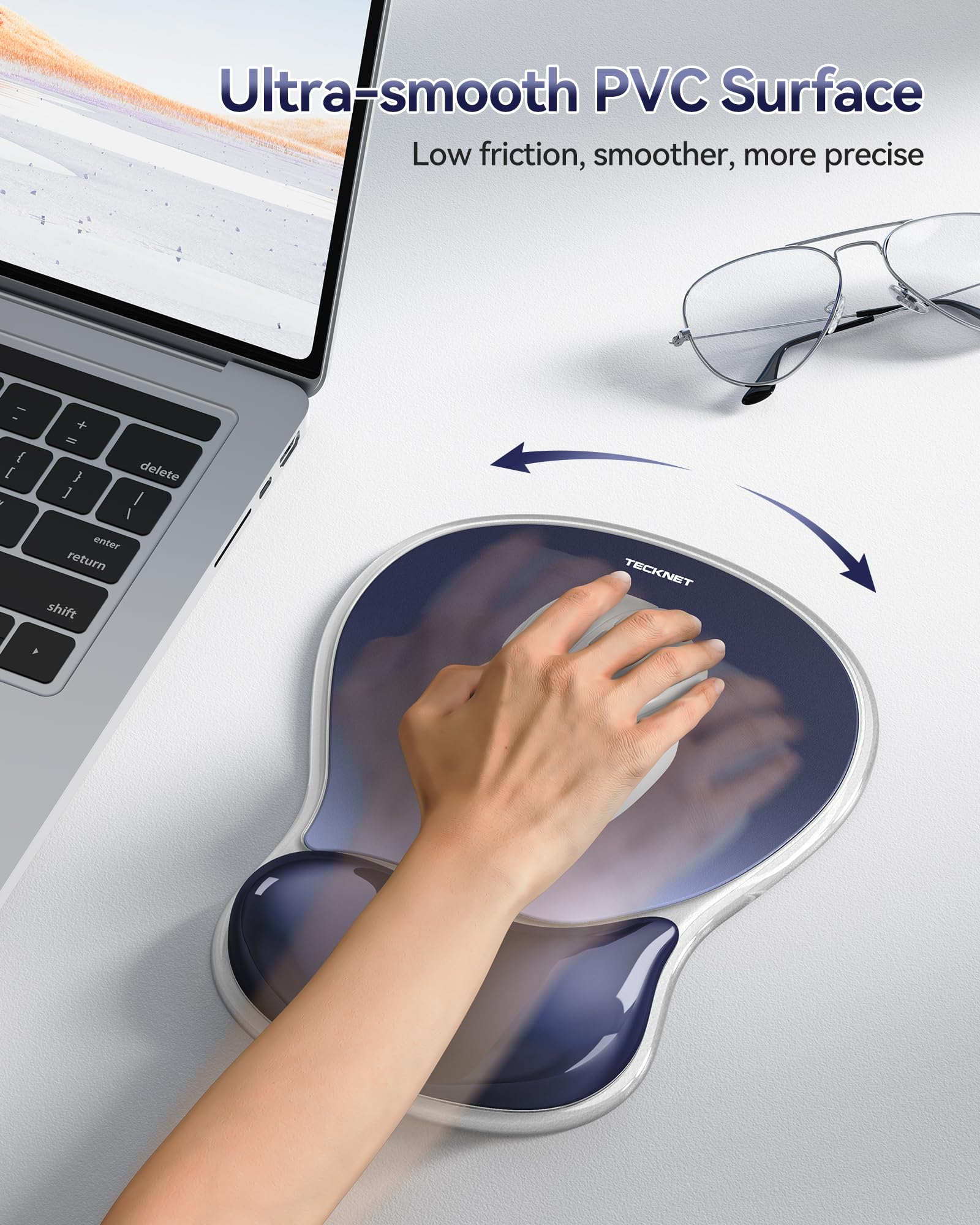 TECKNET Gel Mousepad with Wrist Rest, Ergonomic Mouse Pad, Dark Blue