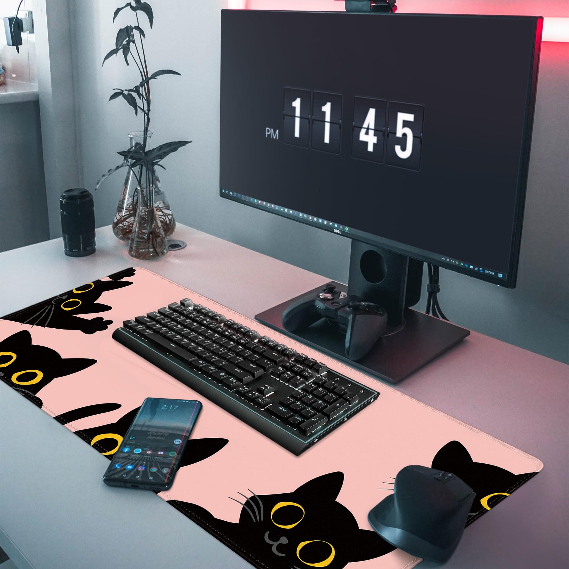 Pink Cute Cat Mouse Pad for Desk,Kawaii Mouse Pad 31.5 X 11.8 in Mouse Mat Desk Pad,Extended