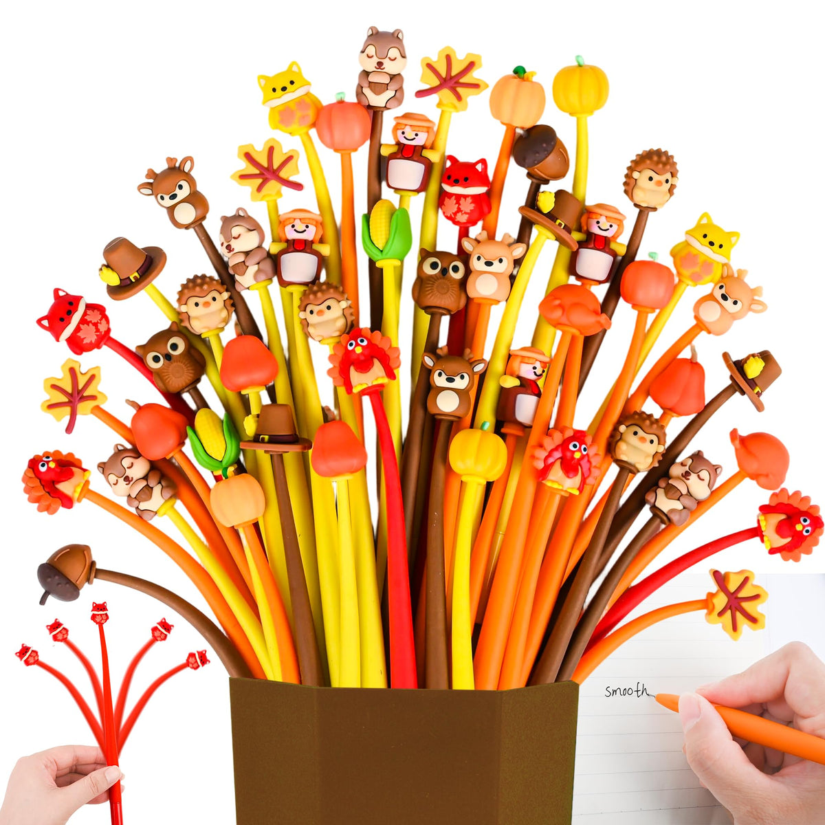 LiYiQ 50 PCS Thanksgiving Stress Relief Bobblehead Pens Maple leaves Pumpkins Scarecrows Turkeys