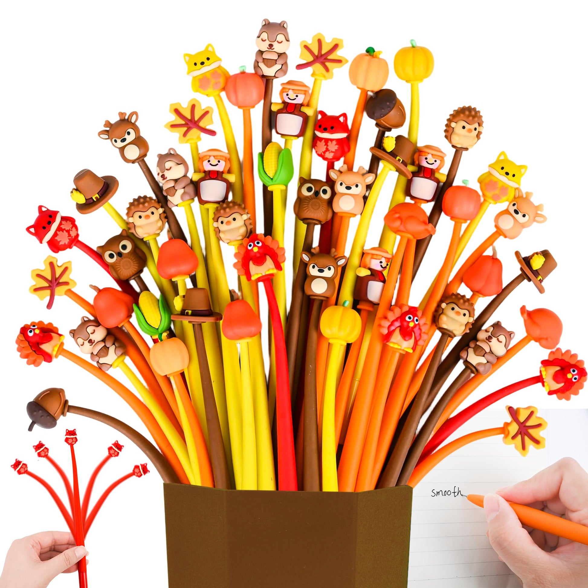 LiYiQ 50 PCS Thanksgiving Stress Relief Bobblehead Pens Maple leaves Pumpkins Scarecrows Turkeys