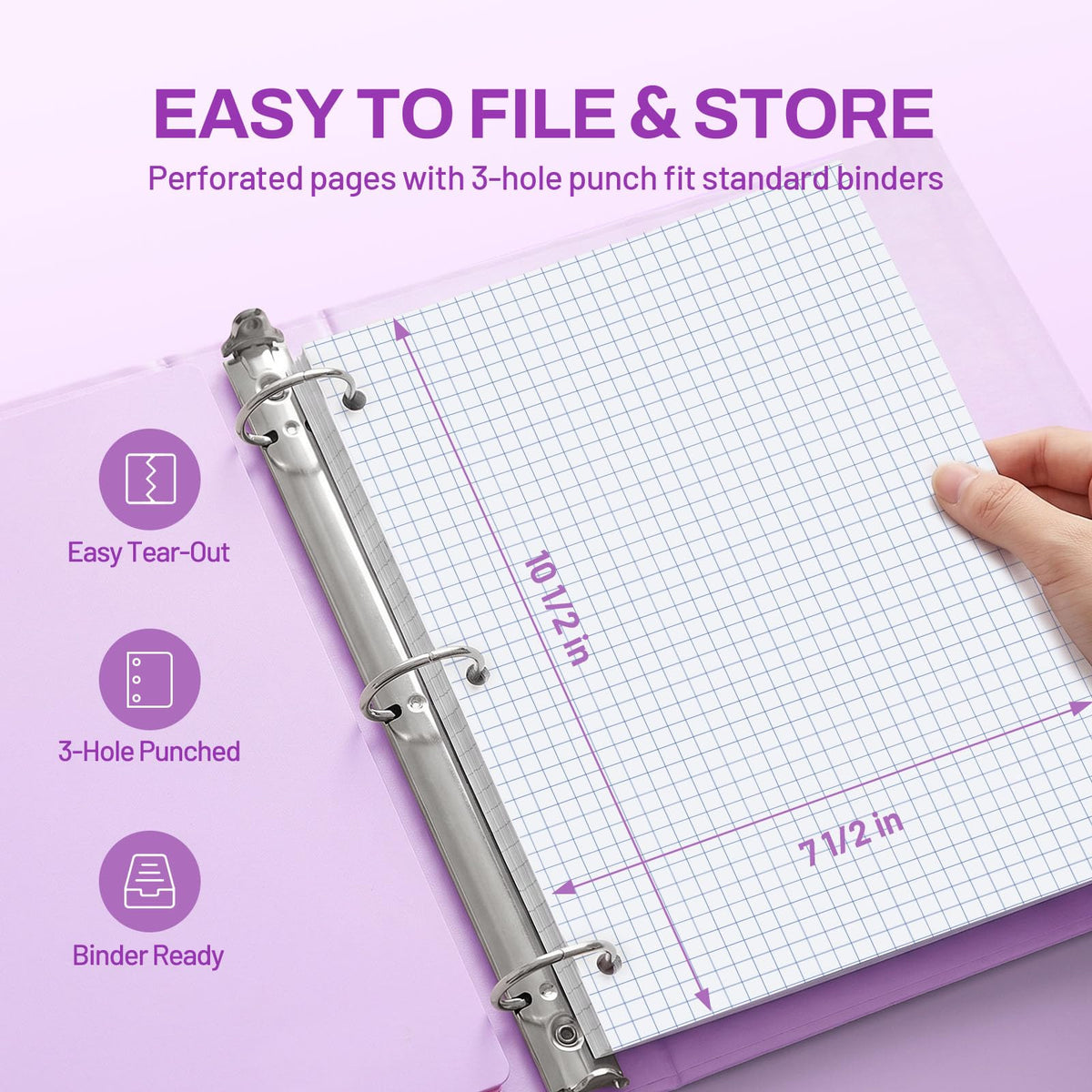 SUNEE Spiral Notebook, 1-Subject, Graph Ruled Paper, 8" x 10-1/2", 100 Sheets per Notebook, 3-Hole