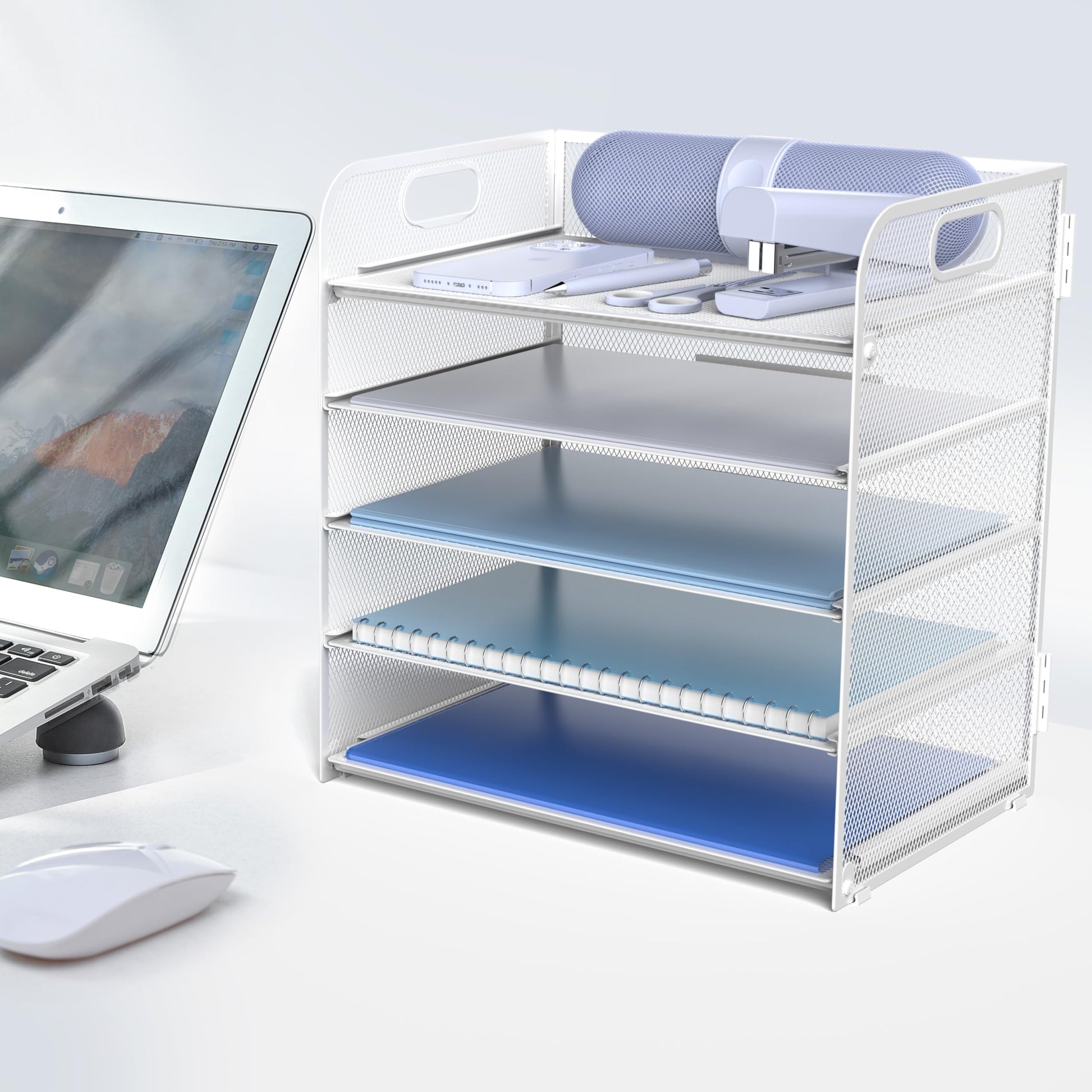 Letter Tray Paper Organizer 5-Tier Desk Organizer File Organizer Paper Holder with Handle, Metal