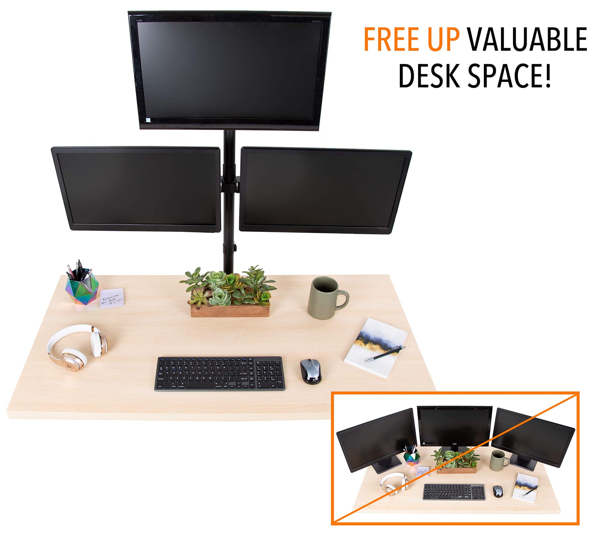 Stand Steady Triple Monitor Desk Stand with Clamp-On Base, for Home or Office Use, Height