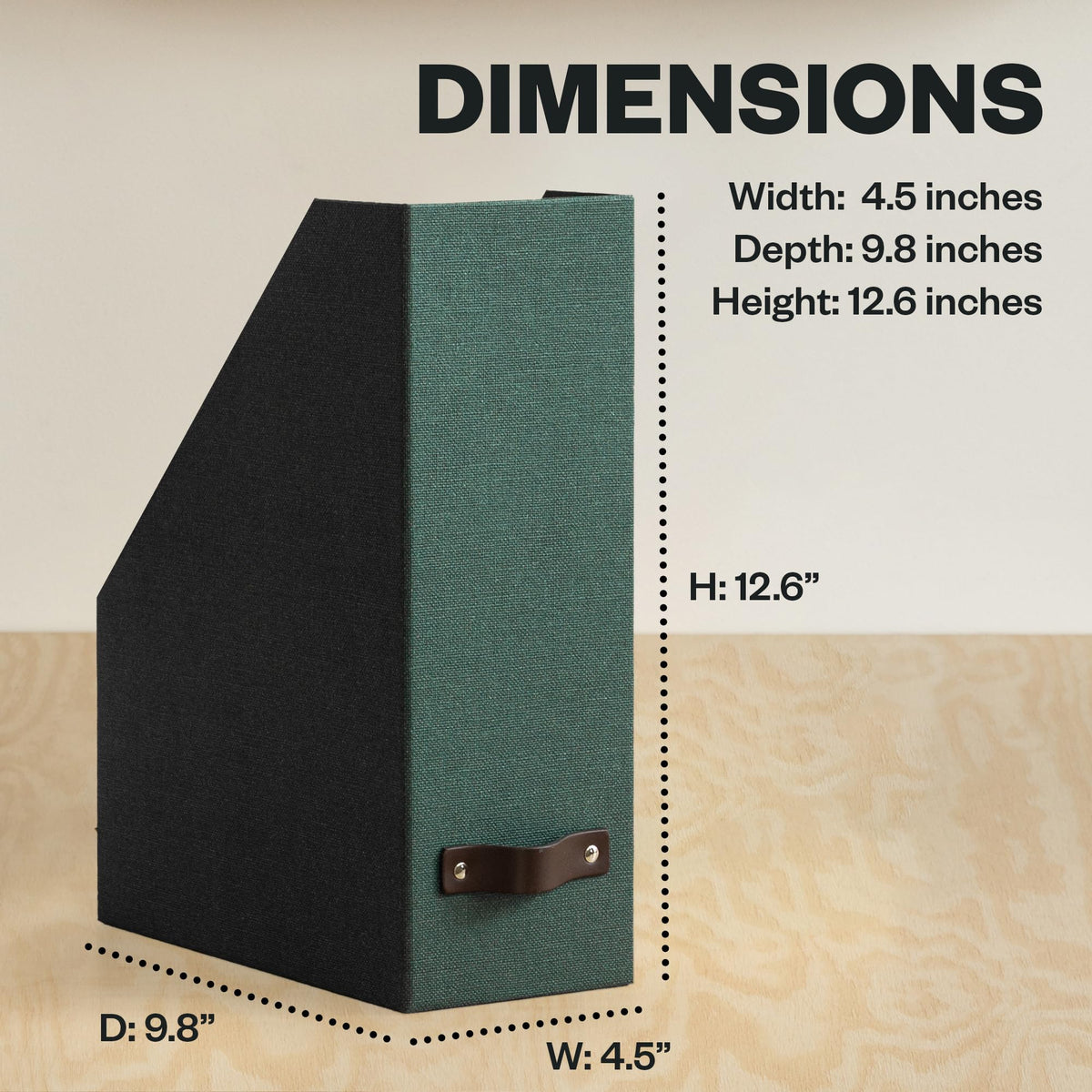Bigso Estelle Fibreboard Magazine Holder with Leather Handle - Magazine File Holder and Organizer