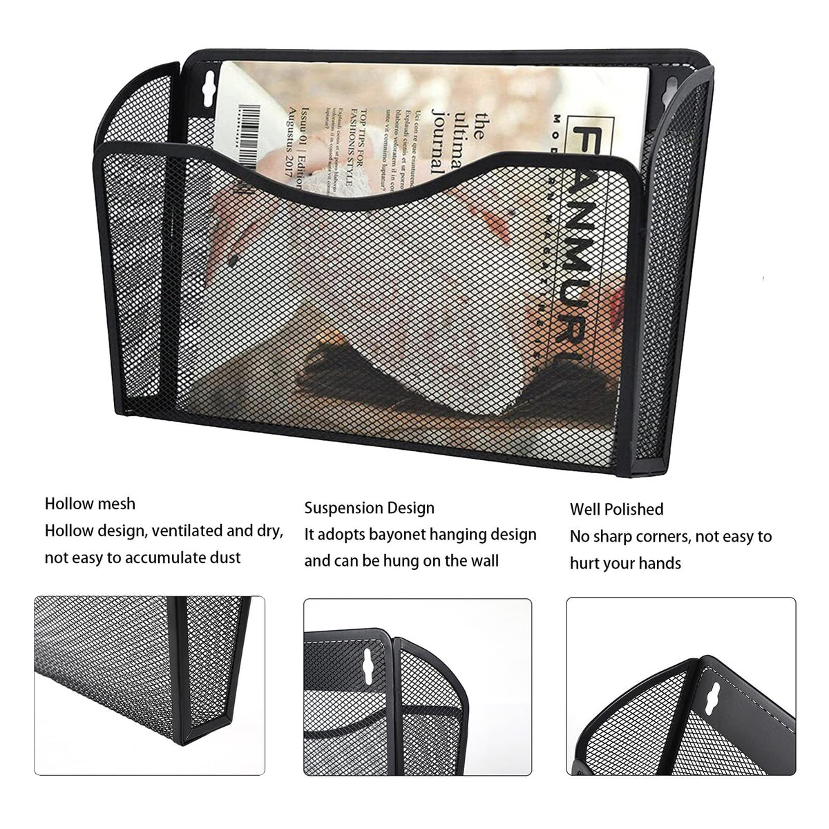 Gawerk 3 Pack Wall File Organizer, Mesh Wall File Pocket Mail Organizer Hanging Metal Vertical Wall