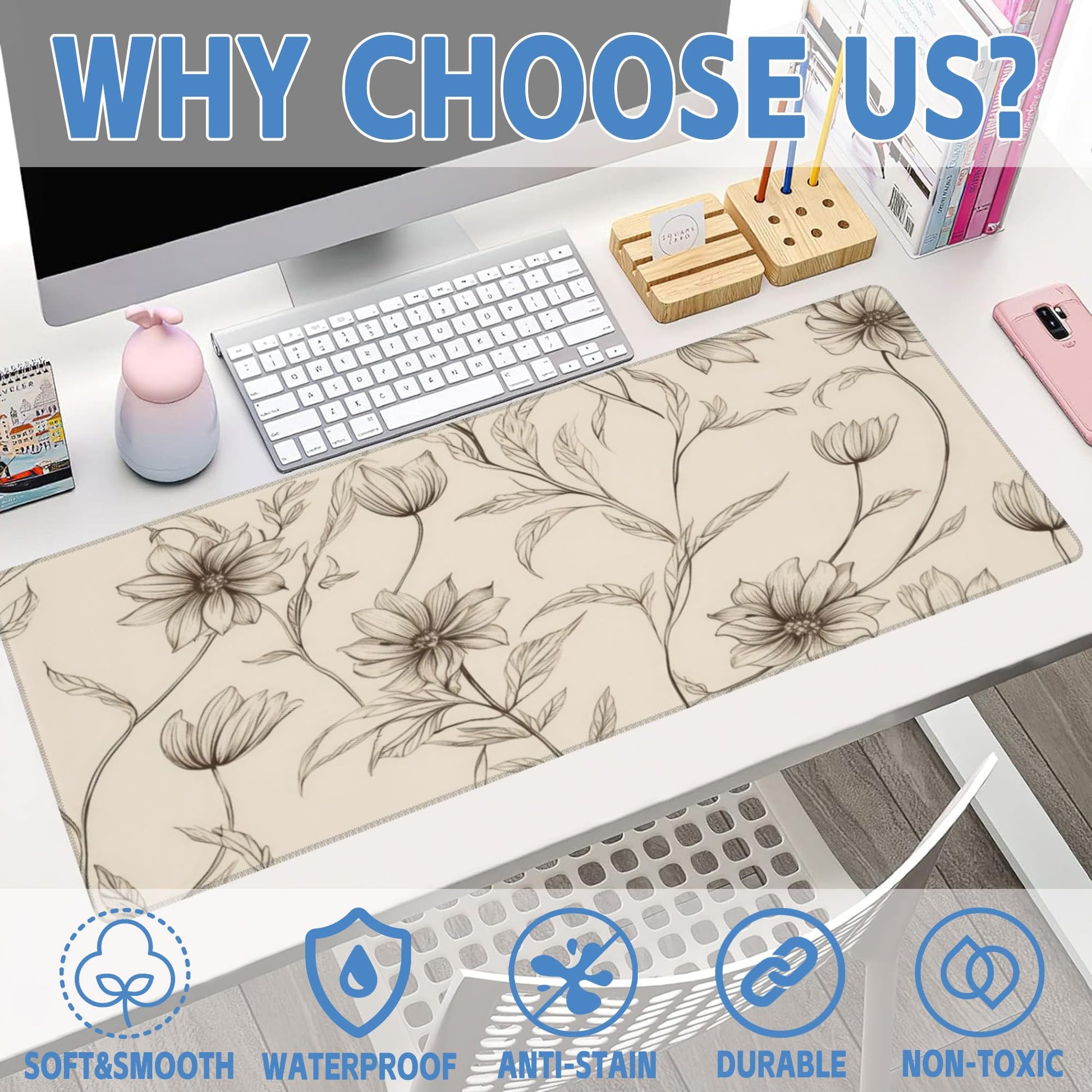 XL Mouse Pad,Minimalist Flowers Large Gaming Mouse Pad,Abstract line Floral Desk Mat for