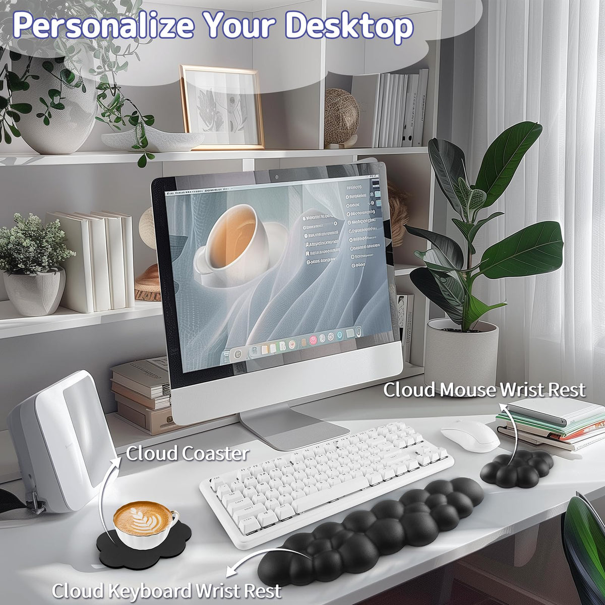 Sushret Cloud Wrist Rest Keyboard, Cloud Keyboard Wrist Pad Set with PU Leather Memory Foam, Cute