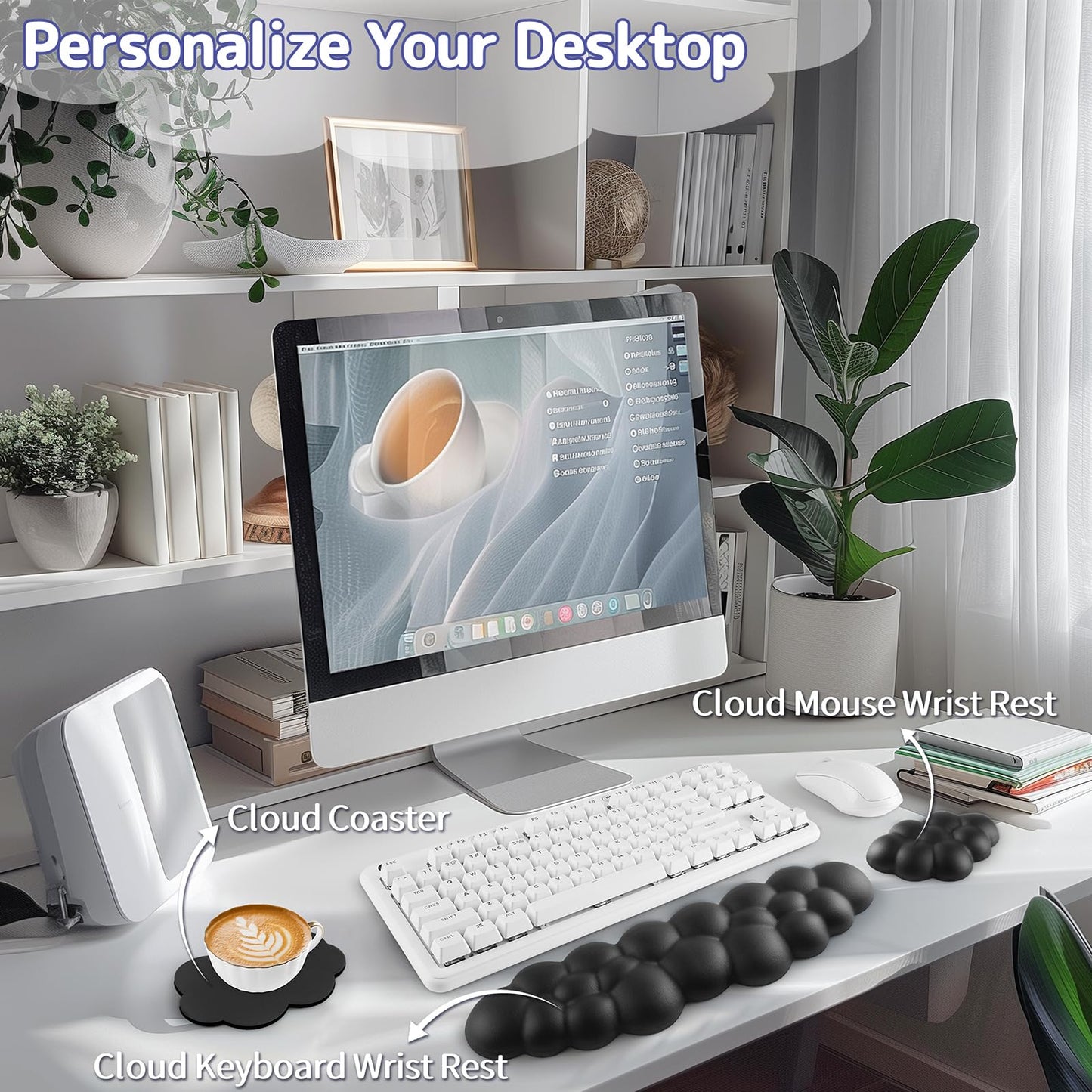 Sushret Cloud Wrist Rest Keyboard, Cloud Keyboard Wrist Pad Set with PU Leather Memory Foam, Cute