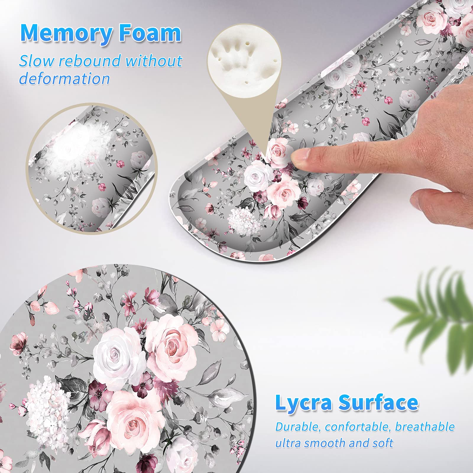 BEOTIWAD Keyboard and Mouse Wrist Rest Set,Pink Rose Floral