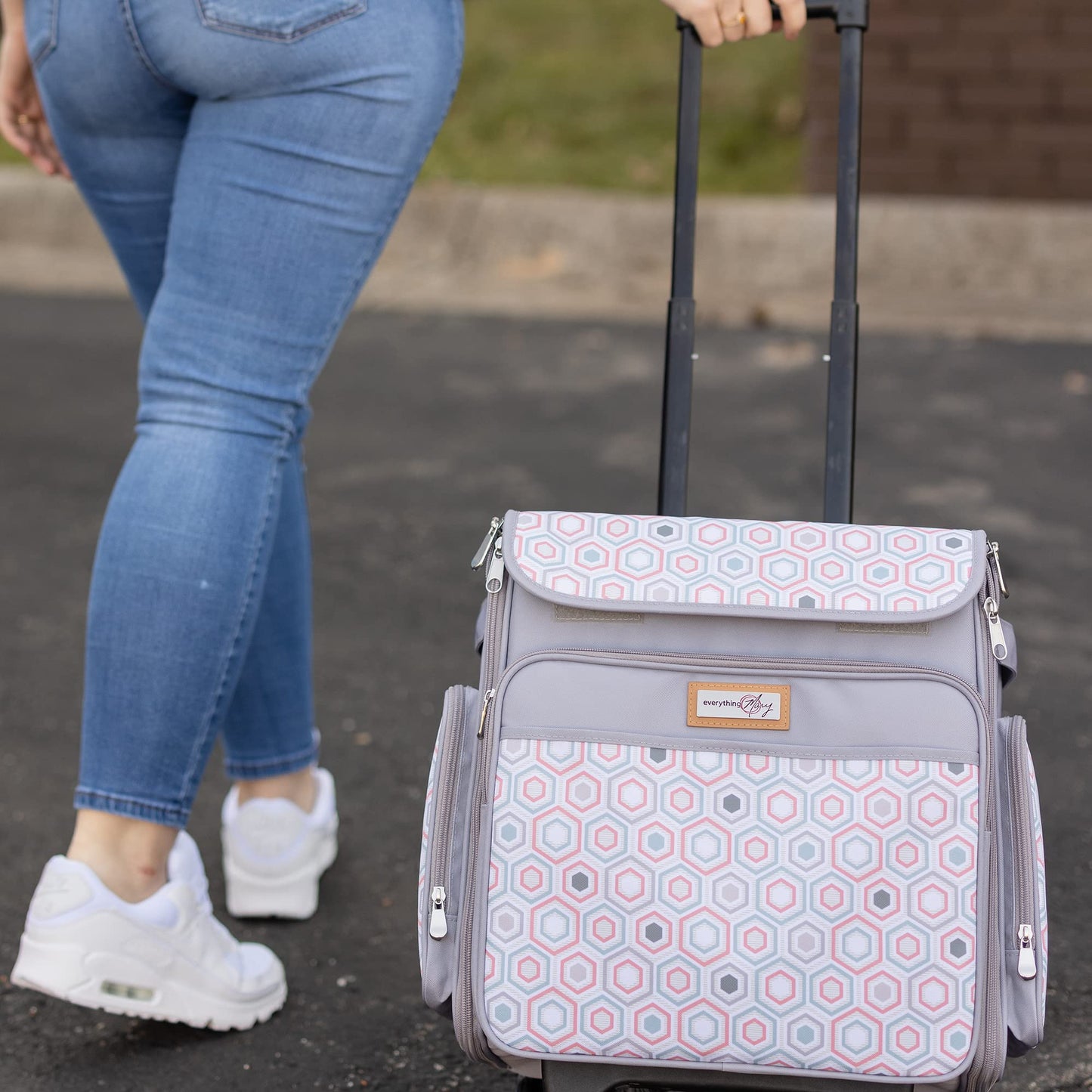 Everything Mary Rolling Scrapbook Tote, Grey Hexagon - Papercraft Tote with Wheels for Scrapbook &