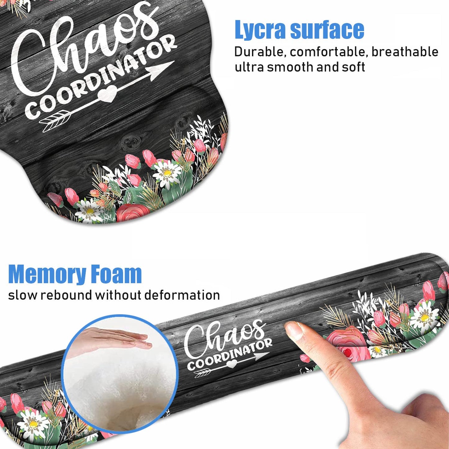 Keyboard Wrist Rest + Mouse Pad Wrist Support Set with Coasters, Chaos Coordinator Quotes Colored