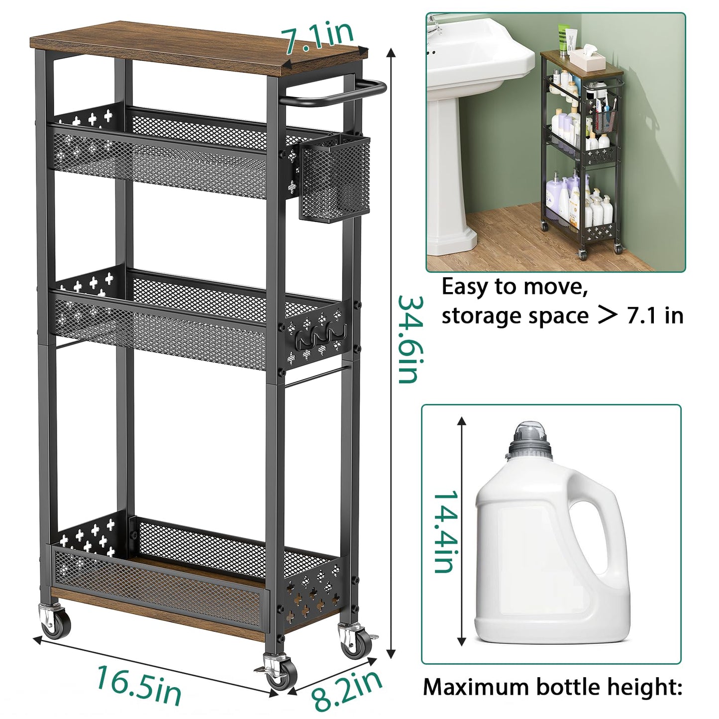 XYZLVSI 4 Tier Slim Storage Cart Laundry Room Organizer for Small Space
