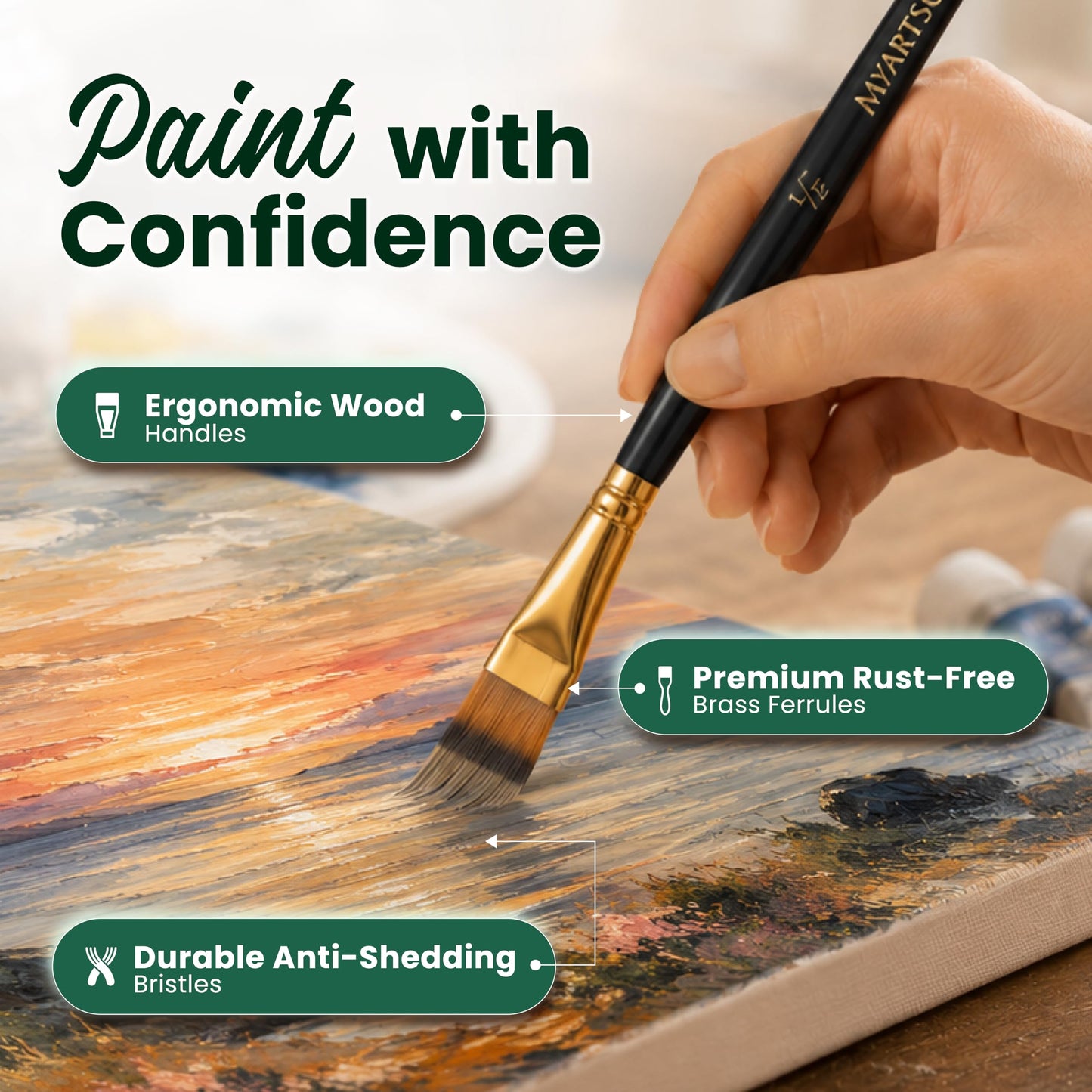MyArtscape Travel Paint Brush Set - 7 Taklon Brushes with Case