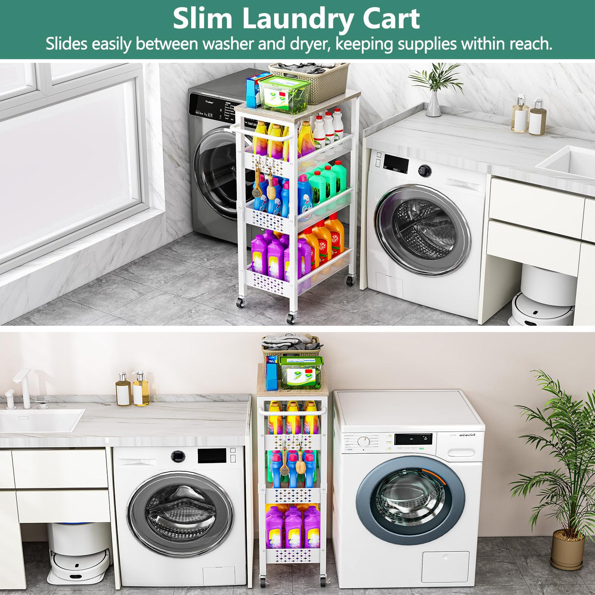 Vivihomety 4-Tier Laundry Utility Rolling Storage Cart with Wheels, Metal